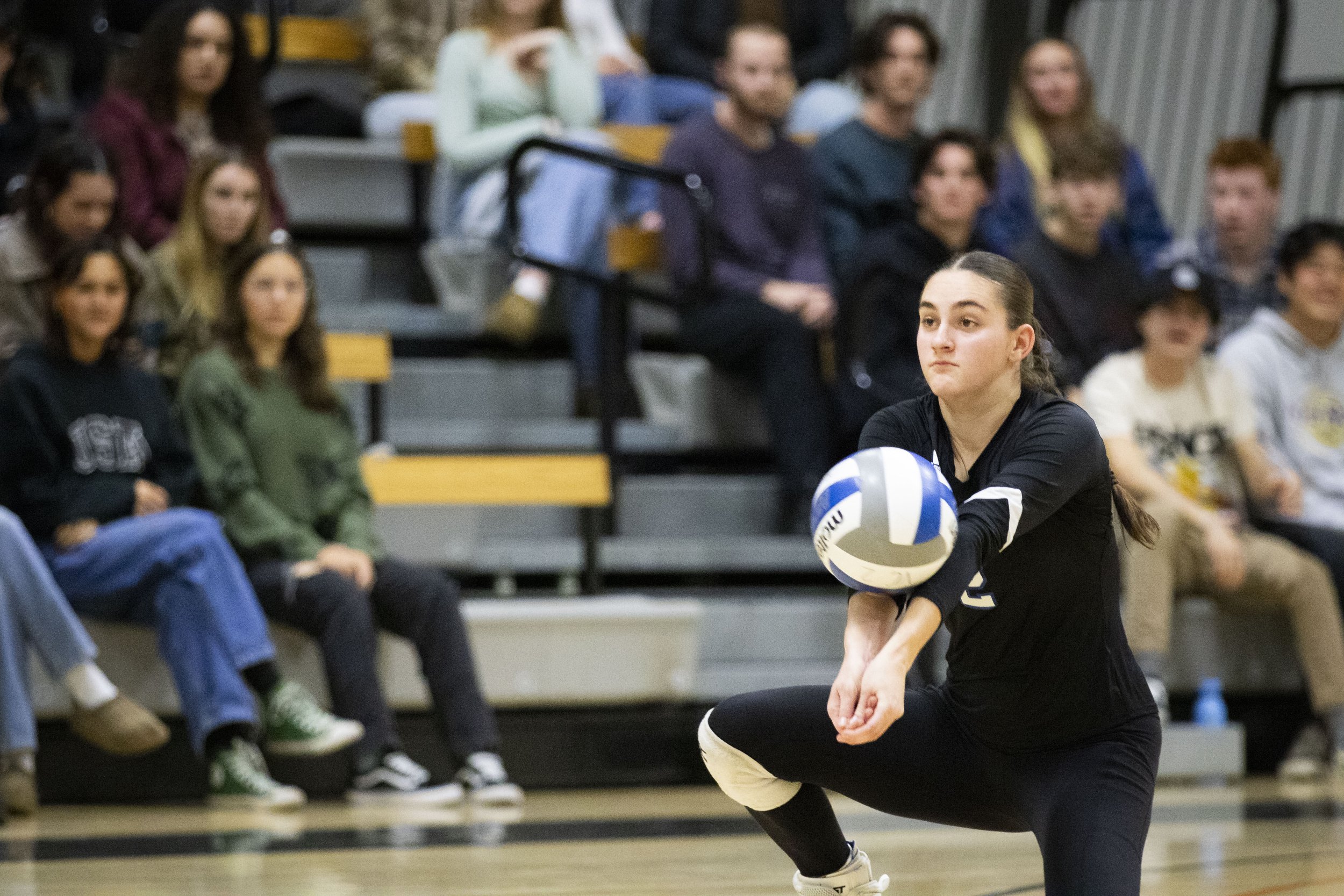  Santa Monica College Corsair outside hitter Prior Borick bumps the ball during the Volleyball SoCal Regional Final against the Ventura College  Pirates at Ventura College in Ventura, Calif., on Saturday, Nov. 25, 2023. The Corsairs lost 3-0. (Caylo 