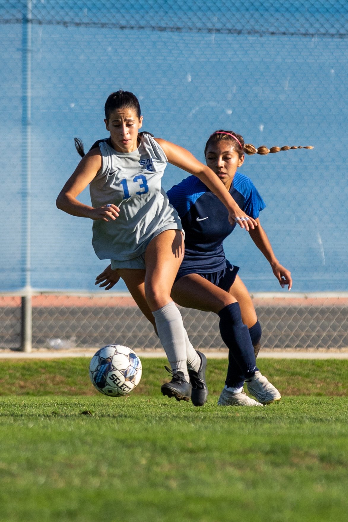  Santa Monica Corsairs' center midfielder Lia Agapitos (13) chases the ball during the women's soccer match on Saturday, Nov. 25, 2023 at Cypress College in Cypress, Calif.  (Akemi Rico | The Corsair) 