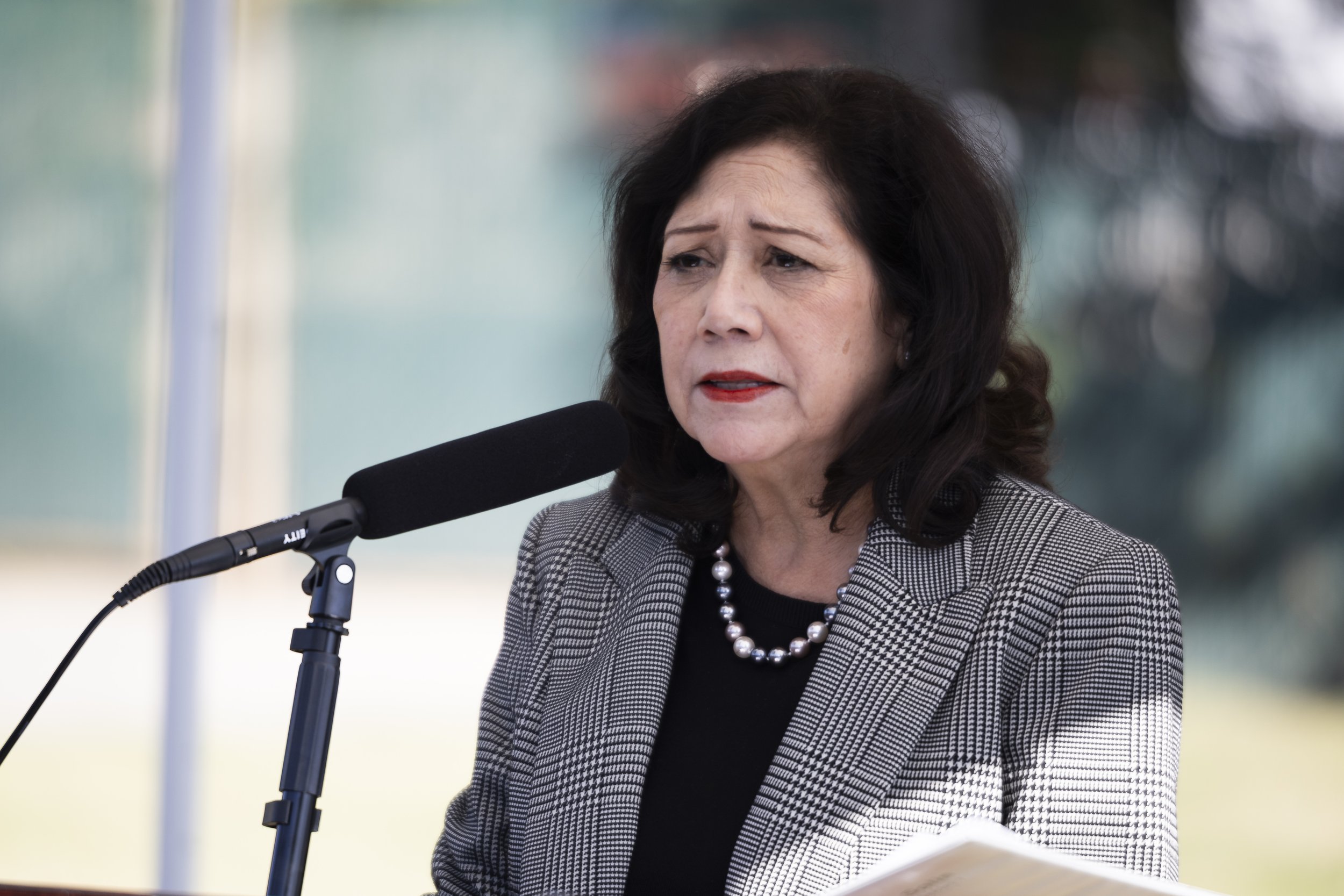 Los Angeles County Supervisor Hilda Solis (first district) speaks during the LA County Ceremony of the Unclaimed Dead at the LA County Cemetery, in Los Angeles, Calif., on Thursday, Dec. 14, 2023. The ceremony honored 1,937 individuals who died in 2