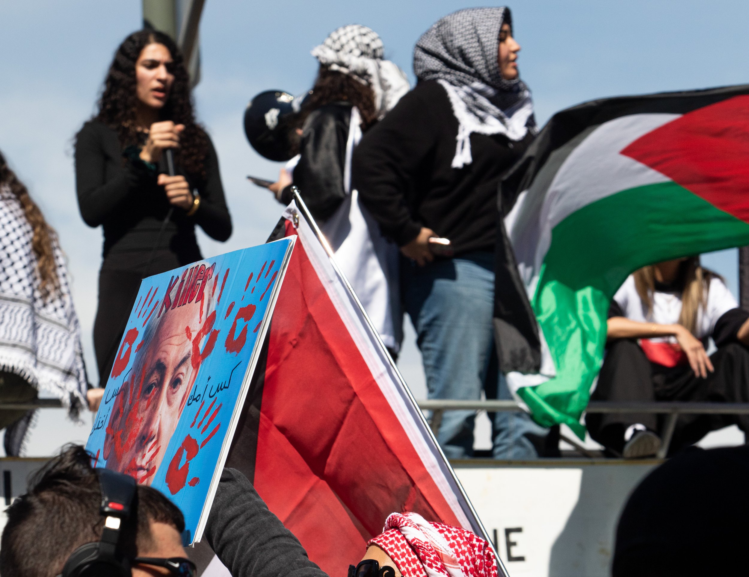  Demonstrator speaking at a demonstrason for a ceasefire in Gaza, Sunday, March 10, 2024, Hollywood, Los Angeles, Calif.(Laurel Rahn | The Corsair) 