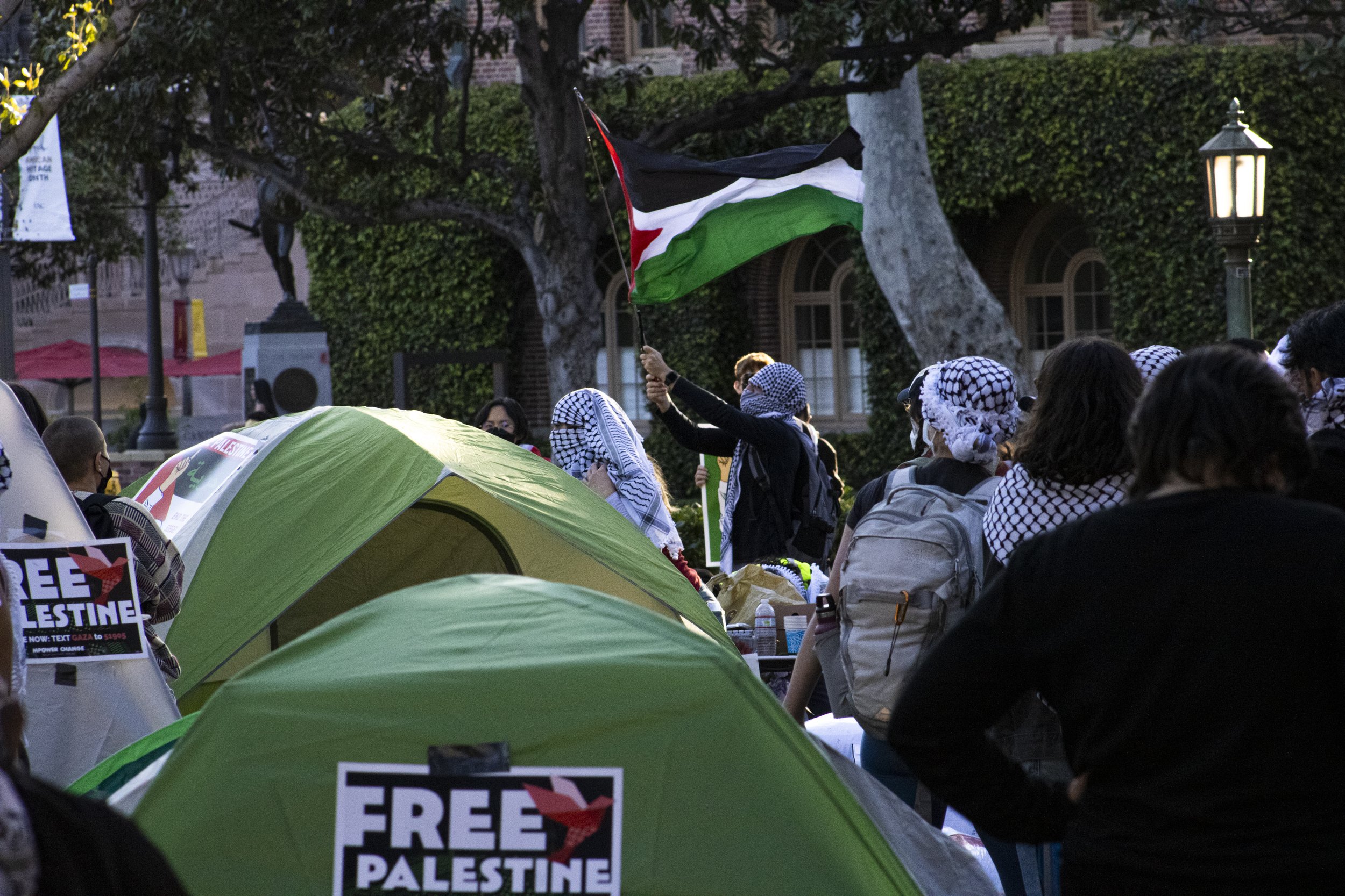  Student protesters from the Divest from Death University of Southern California activist group, on Saturday, April 27, 2024, occupy the USC campus in the EF Hutton Park in Los Angeles California where they plan on remaining until their list of deman