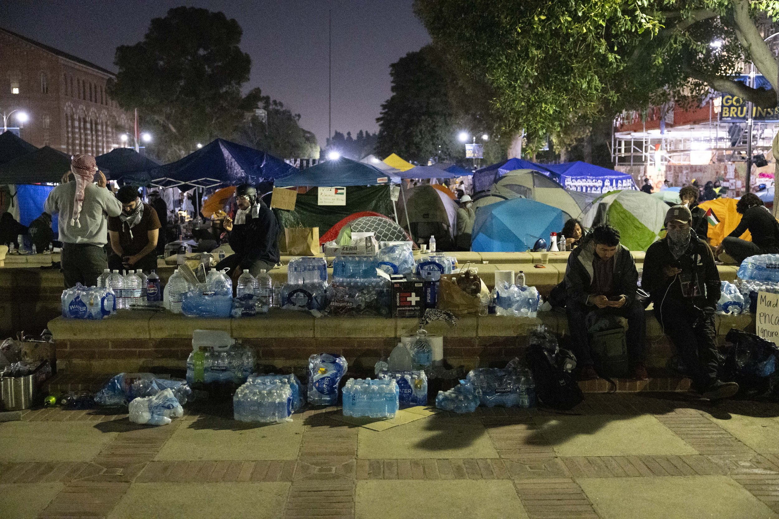  Protesters take a break after the police breached the encampment supporting Gaza in the Israeli-Palestine Conflict at the University of California, Los Angeles for the first time in Los Angeles, Calif., on Thursday, May 2, 2024. Protesters were orde