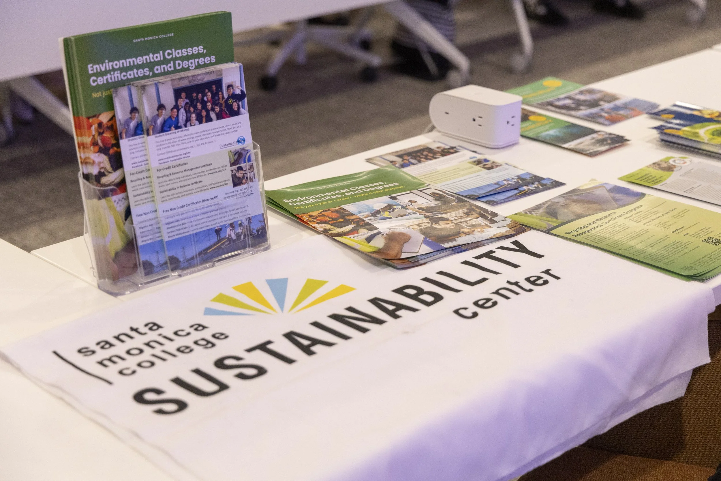  Display, flyers and handouts of the Santa Monica College (SMC) Sustainability Center during the reception after William Selby’s presentation of his latest book ‘The California’s Sky Watcher: Understanding Weather Patterns and What Comes Next’ during