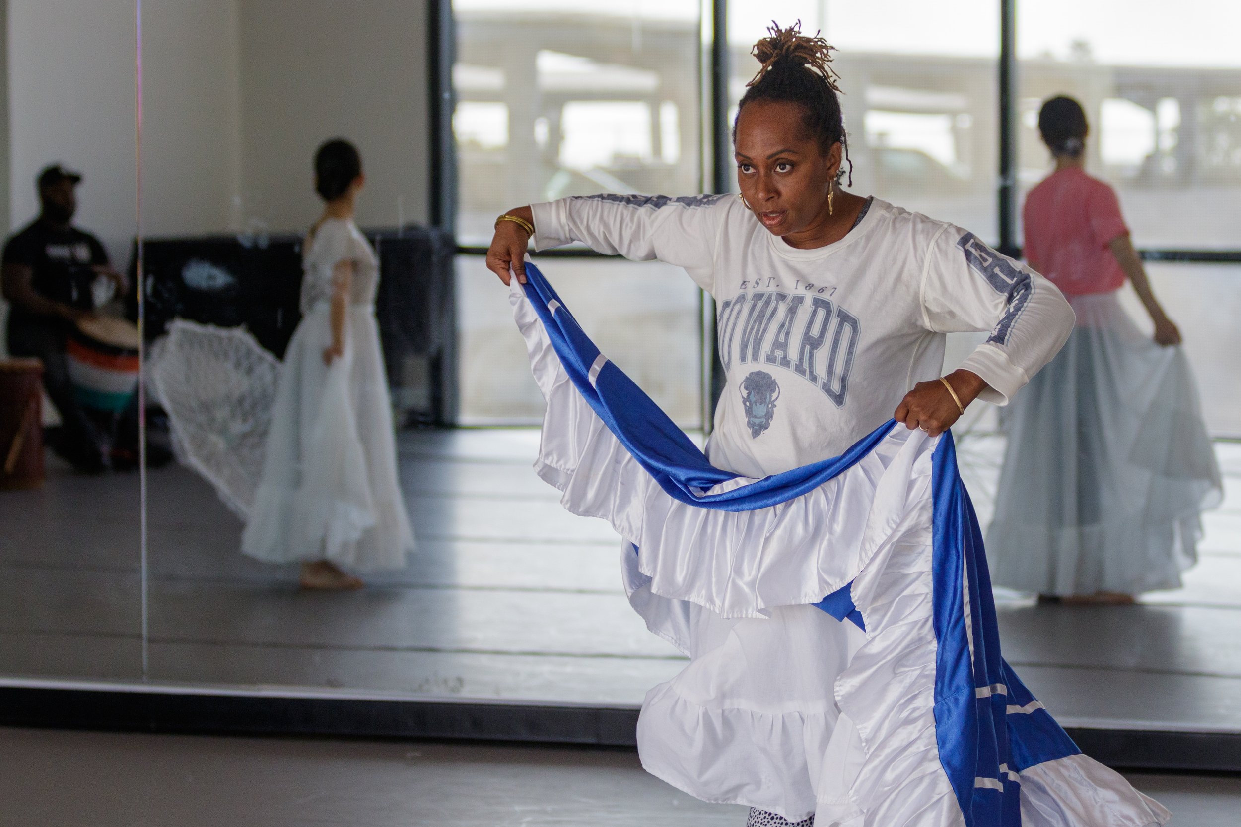 Rufienda Jones, a guest performer at the Spring 2025 Santa Monica College (SMC) Global Motion World Dance Company recital, rehearses on Wednesday, May 7, 2025 atCore Performance Center at SMC, Santa Monica, Calif. Jones is a member of the West Afric
