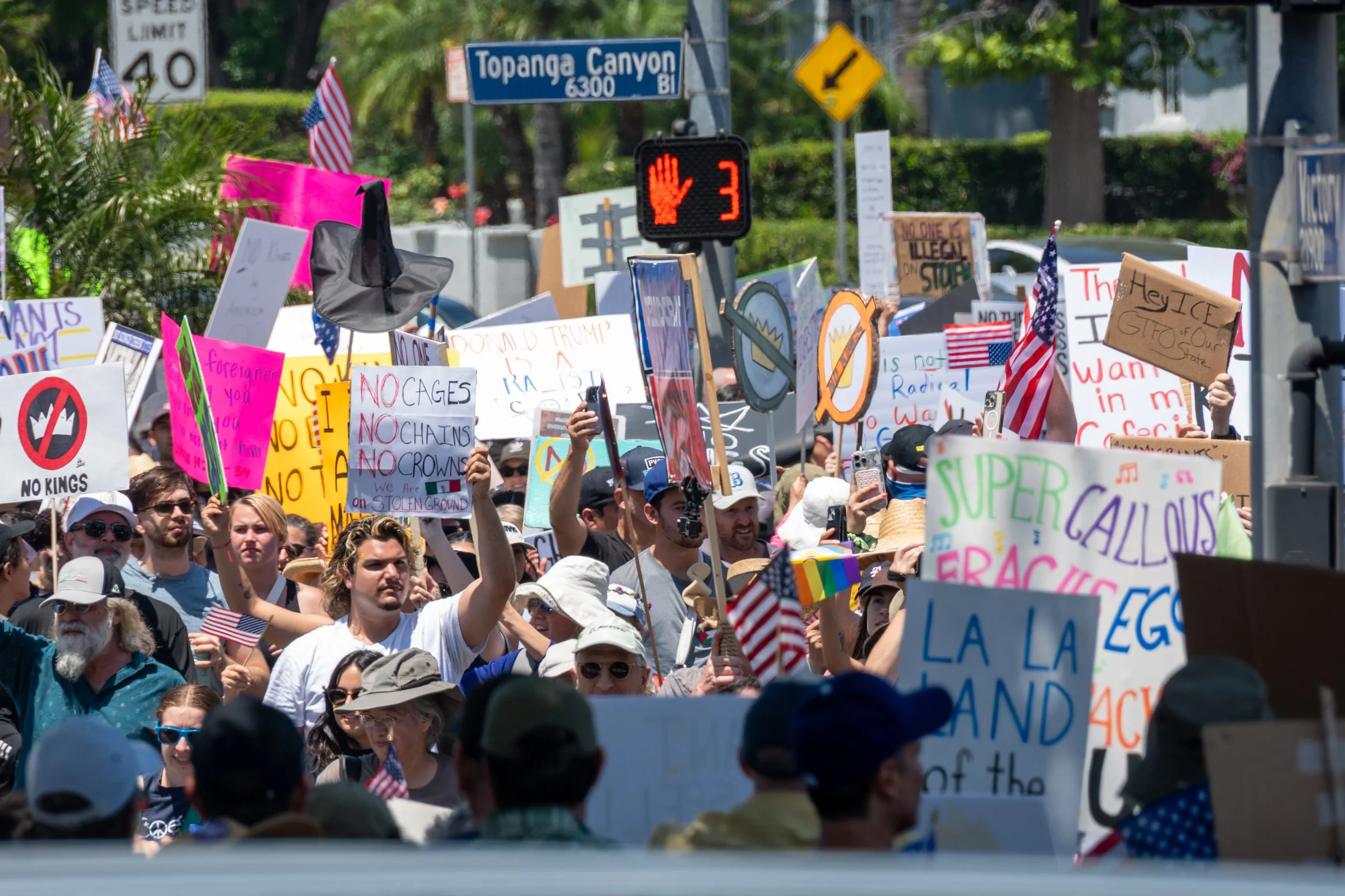  Protesters at the No Kings protest, Saturday, June 14, 2025, Woodland Hills, Calif. (Tom Rosholt | The Corsair) 