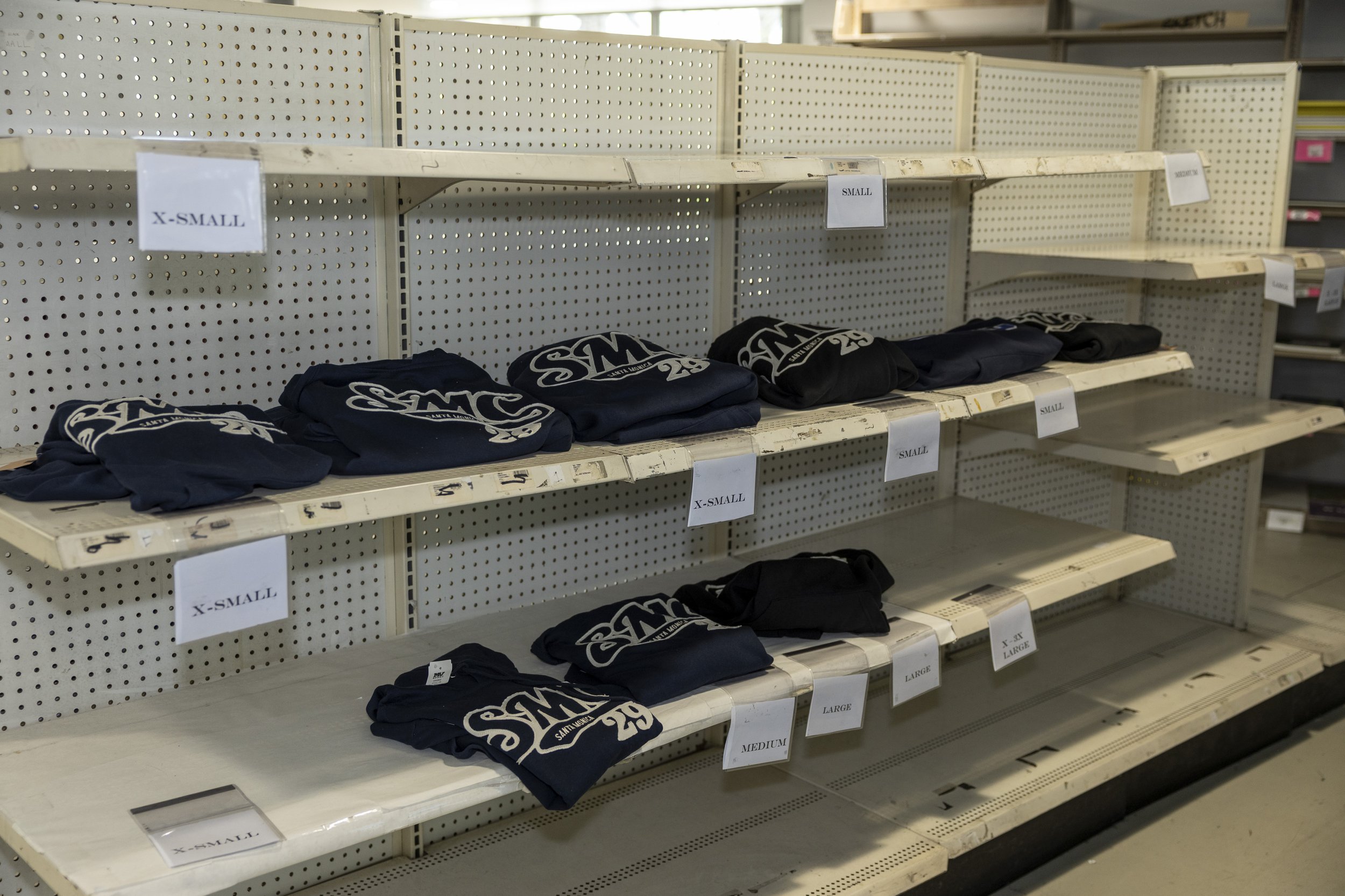 Santa Monica College (SMC) bookstore shelves are empty in preparation for remodeling to a new space for students to pick up books that have been ordered, May 8, 2025, at Santa Monica, Calif. (Tom Rosholt | The Corsair)