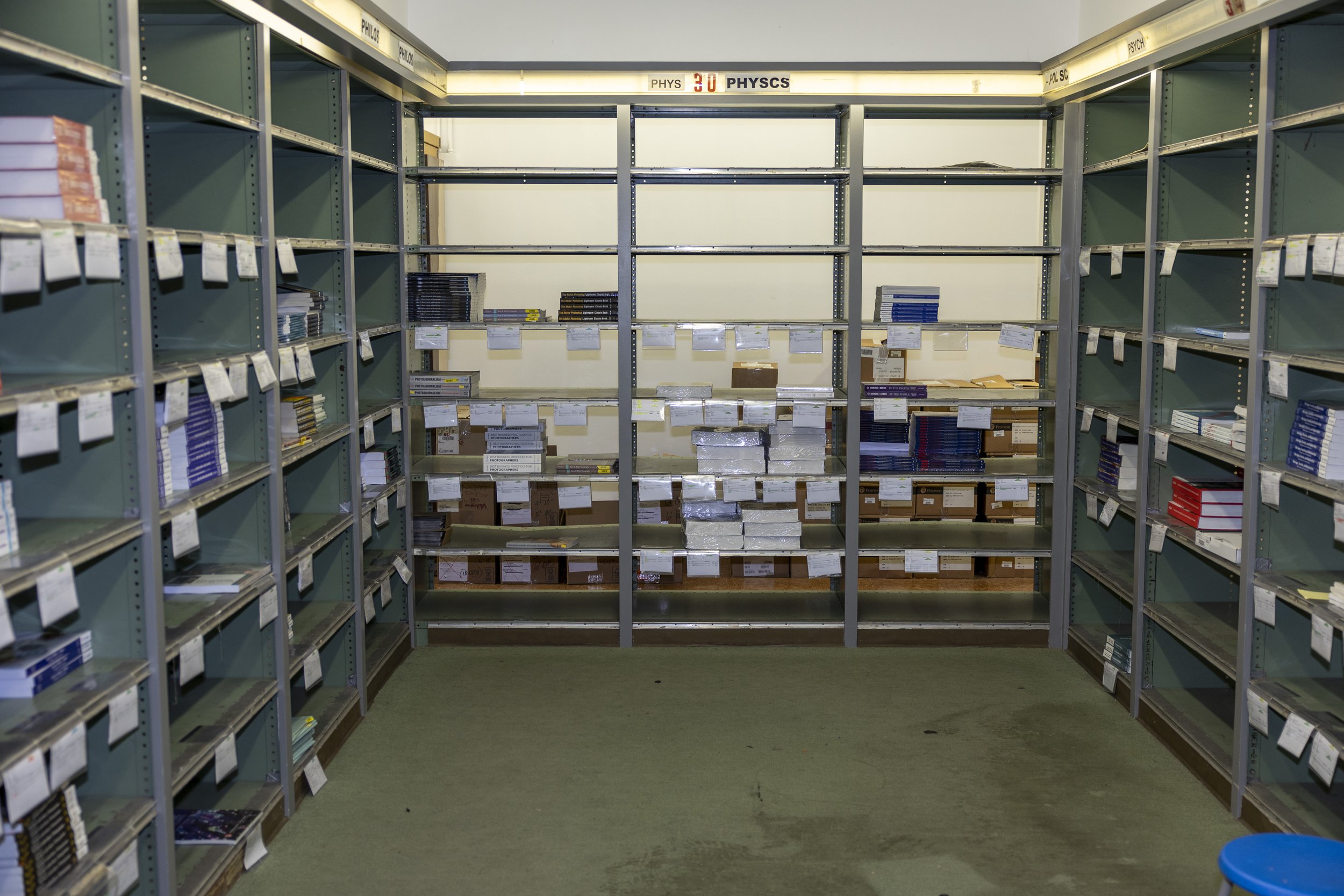 Santa Monica College (SMC) bookstore shelves are empty in preparation to remodel this alcove for one of two new group study space, May 8, 2025, at Santa Monica, Calif. (Tom Rosholt | The Corsair)