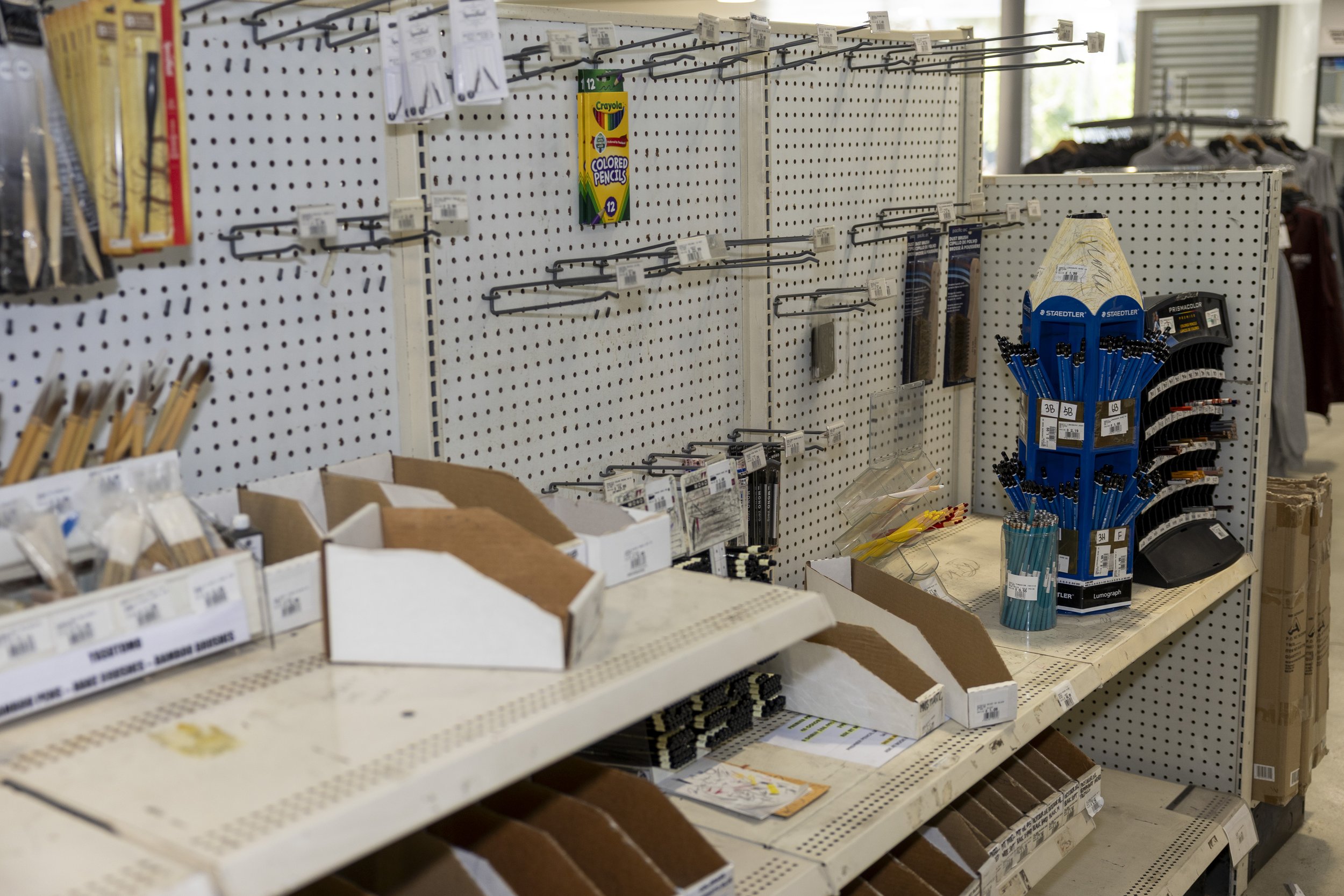 Santa Monica College (SMC) bookstore shelves are empty in preparation for remodeling to an open study space, May 8, 2025, at Santa Monica, Calif. (Tom Rosholt | The Corsair)