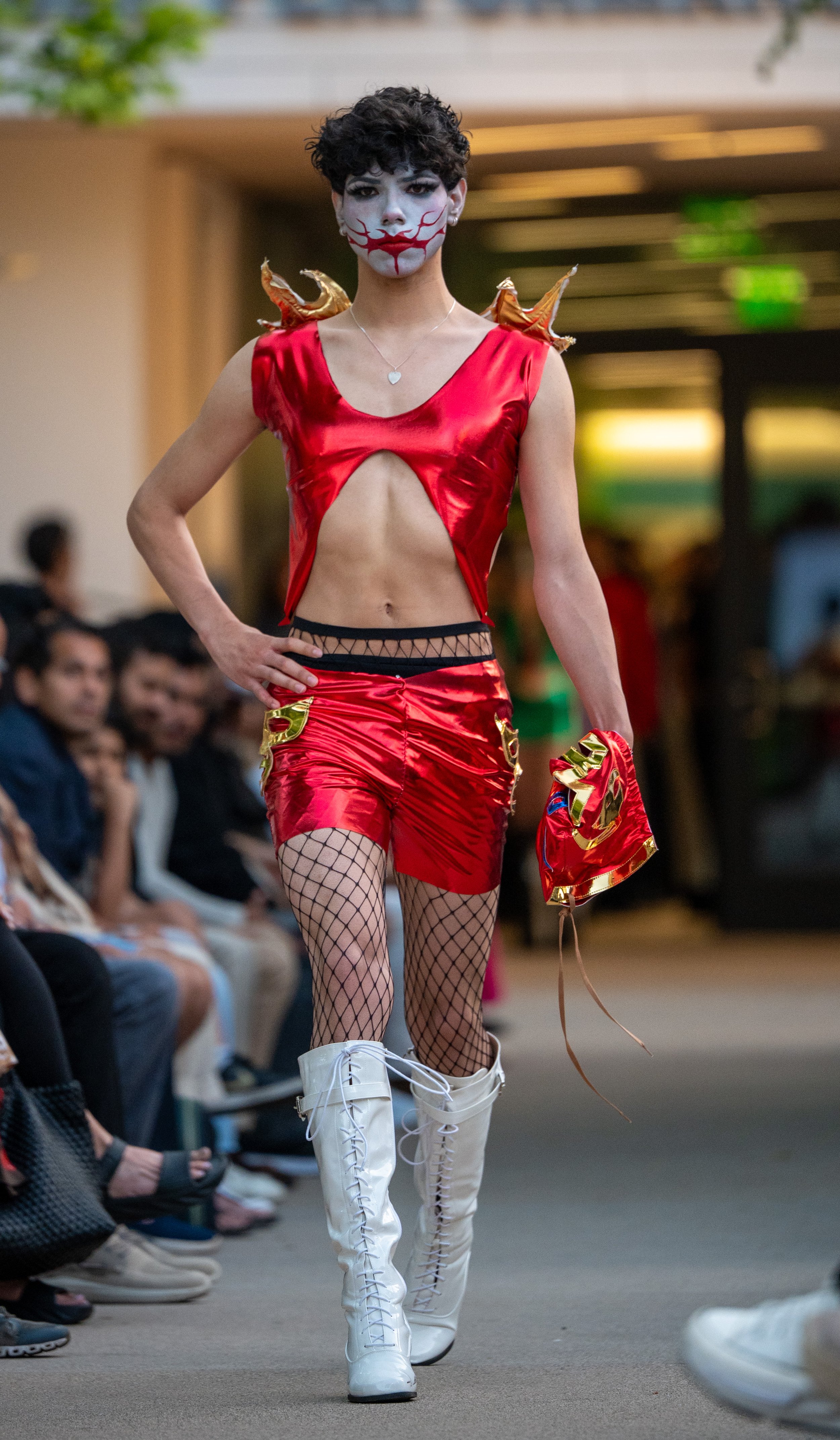 Model walking down the runway at the LA Mode 2025 Fashion Show at Santa Monica College (SMC) on Saturday, June 21, 2025, Santa Monica,Calif. (Tom Rosholt | The Corsair)
