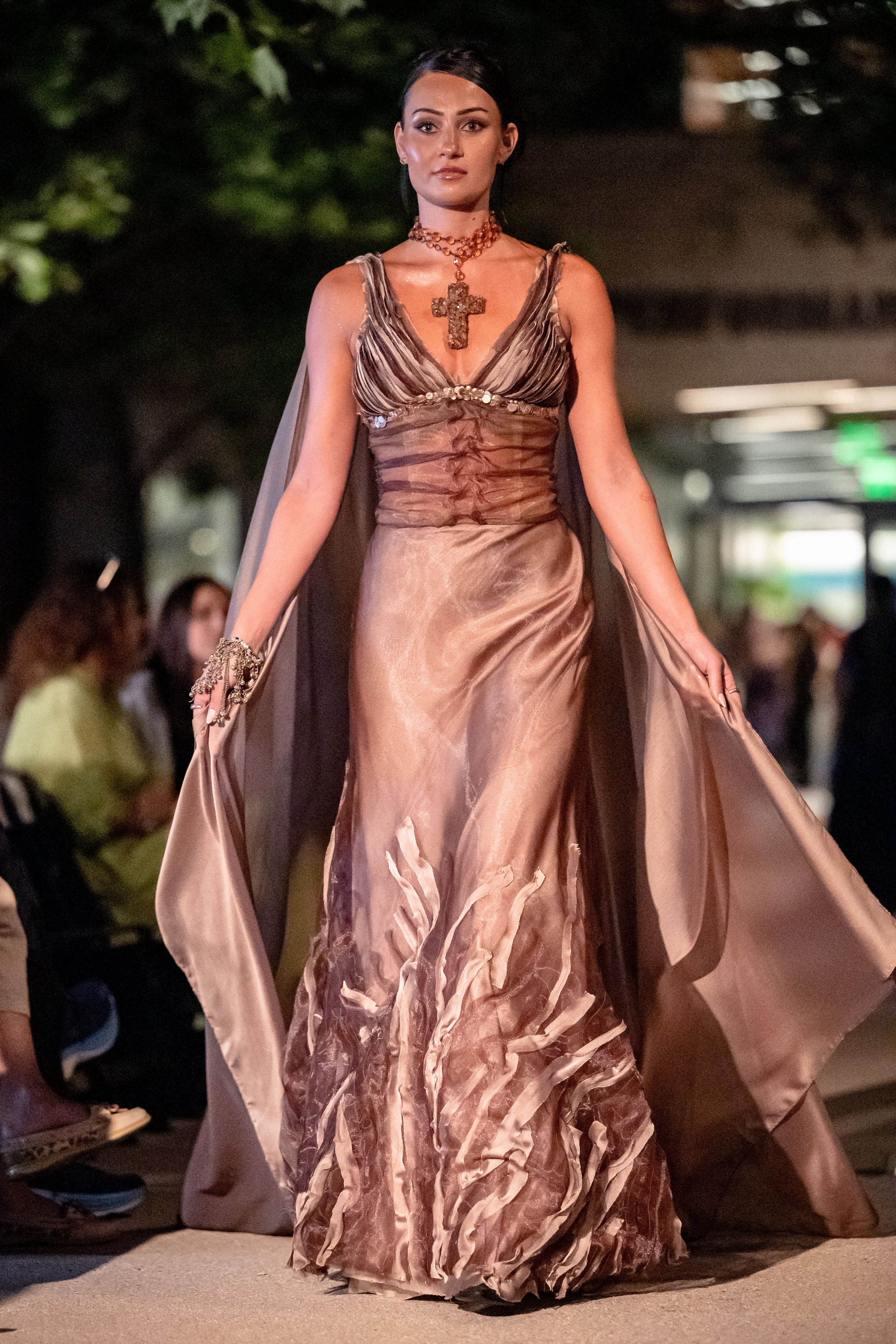 Model walking down the runway at the LA Mode 2025 Fashion Show at Santa Monica College (SMC) on Saturday, June 21, 2025, Santa Monica,Calif. (Tom Rosholt | The Corsair)