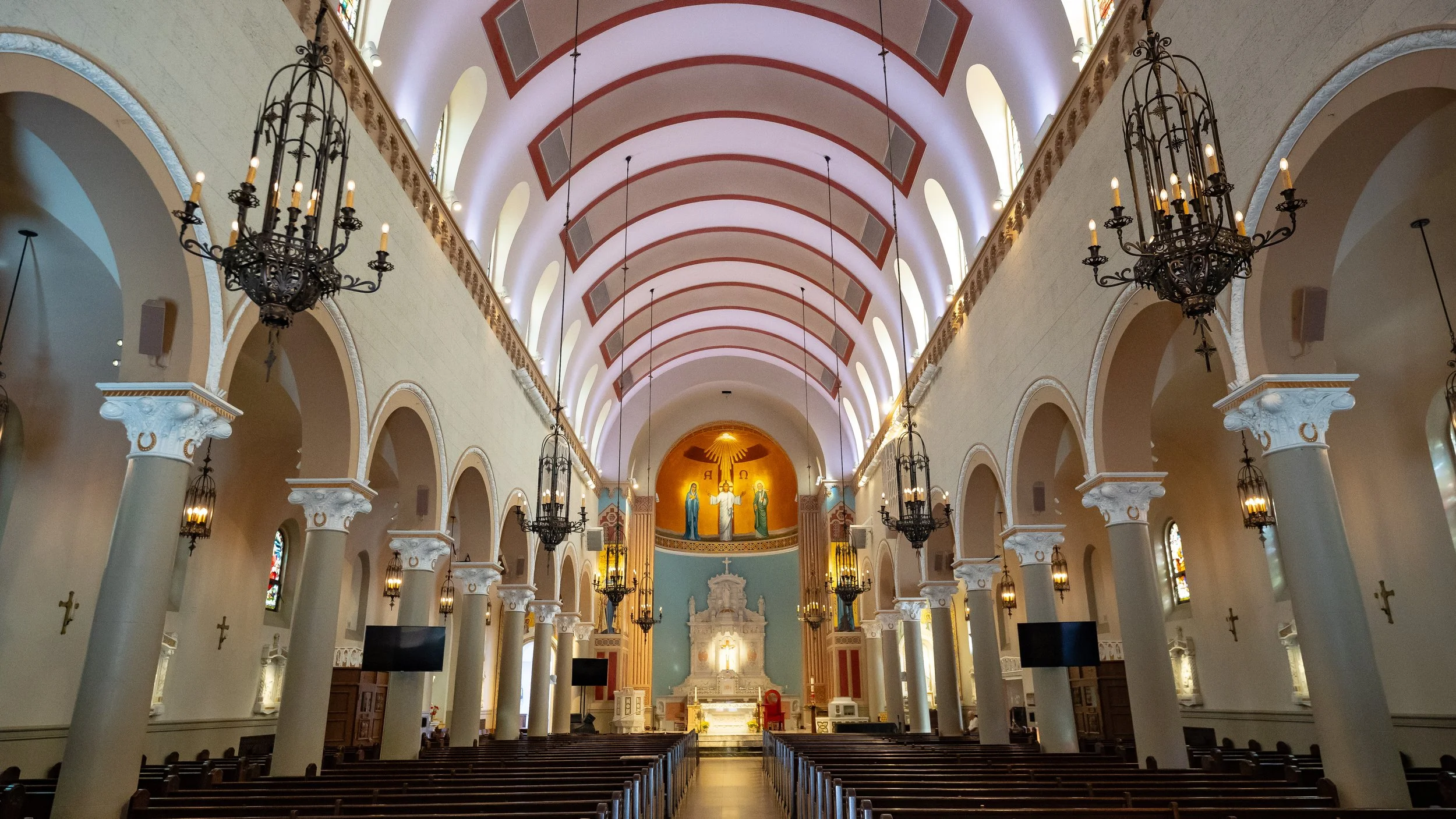 A quiet morning just after the first morning mass at Saint Monica Catholic Church, overseen by Monsignor Lloyd Torgerson, in Santa Monica, Calif. on September 9, 2025. Two days prior, 1.4 billion Catholics celebrated the canonization of Saint Carlo