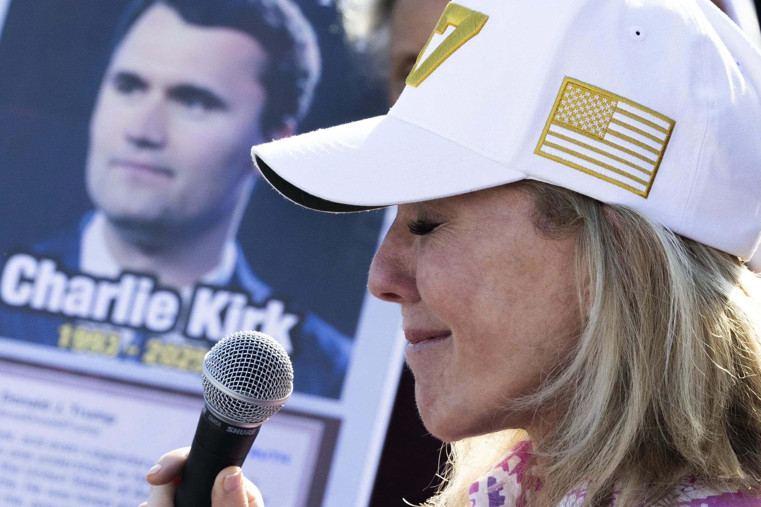 Stacey Feinberg, the United States Ambassador to Luxembourg and a close family friend of Charlie Kirk, speaks at a vigil held in Beverly Hills, Calif., on Sunday, Sept 14, 2025, after Charlie Kirk’s assassination.(Jake Crandall | The Corsair)