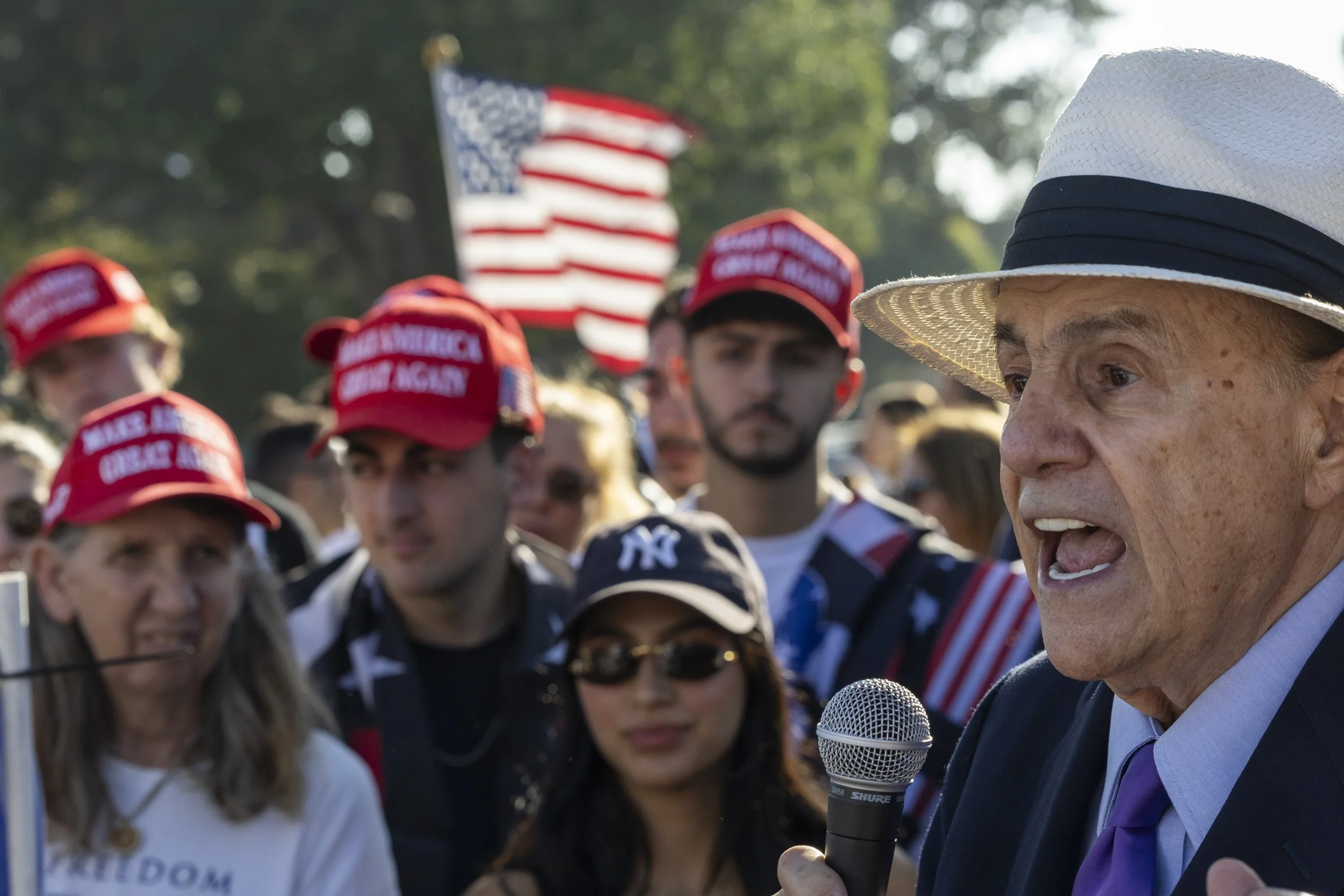 Larry Thompson, a two-time republican candidate for the United States House of Representatives, speaks at a vigil held in Beverly Hills, Calif., on Sunday, Sept 14, 2025, after Charlie Kirk’s assassination.(Jake Crandall | The Corsair)