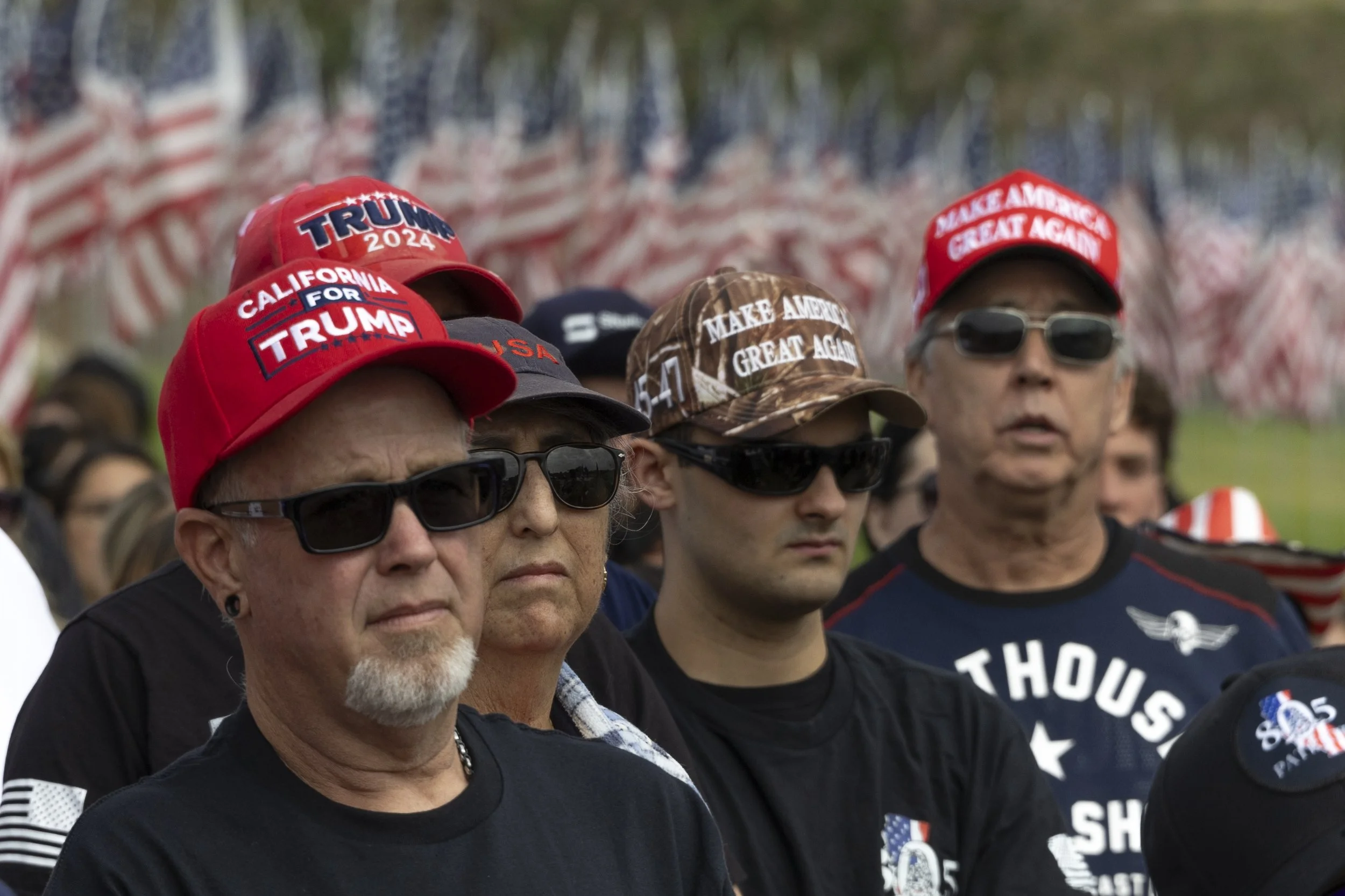The 805 Patriots, a pro-Maga group, gather at Pepperdine University in Malibu, Calif., on Saturday, Sept. 13, 2025, for a remembrance cruise dedicated to the victims of 9/11 and Charlie Kirk.(Jake Crandall | The Corsair)