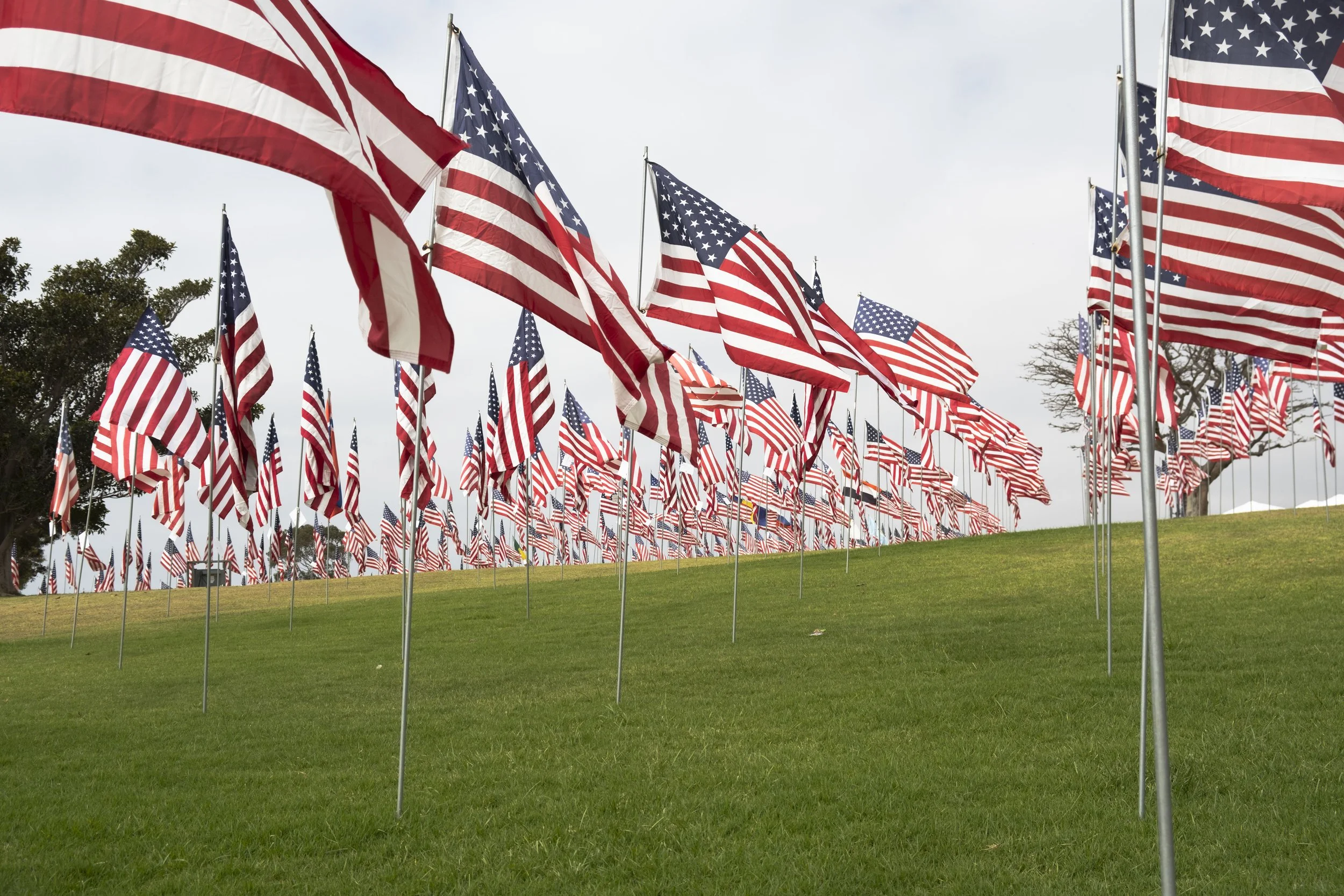 Waves of Flags, the annual installation of nearly 3000 flags, one for each victim of 9/11, displays on the hills of Pepperdine University on Thursday, Sept 11, 2025 at Malibu, Calif. The tradition was started by students in 2008. (Fai Fong | The Co