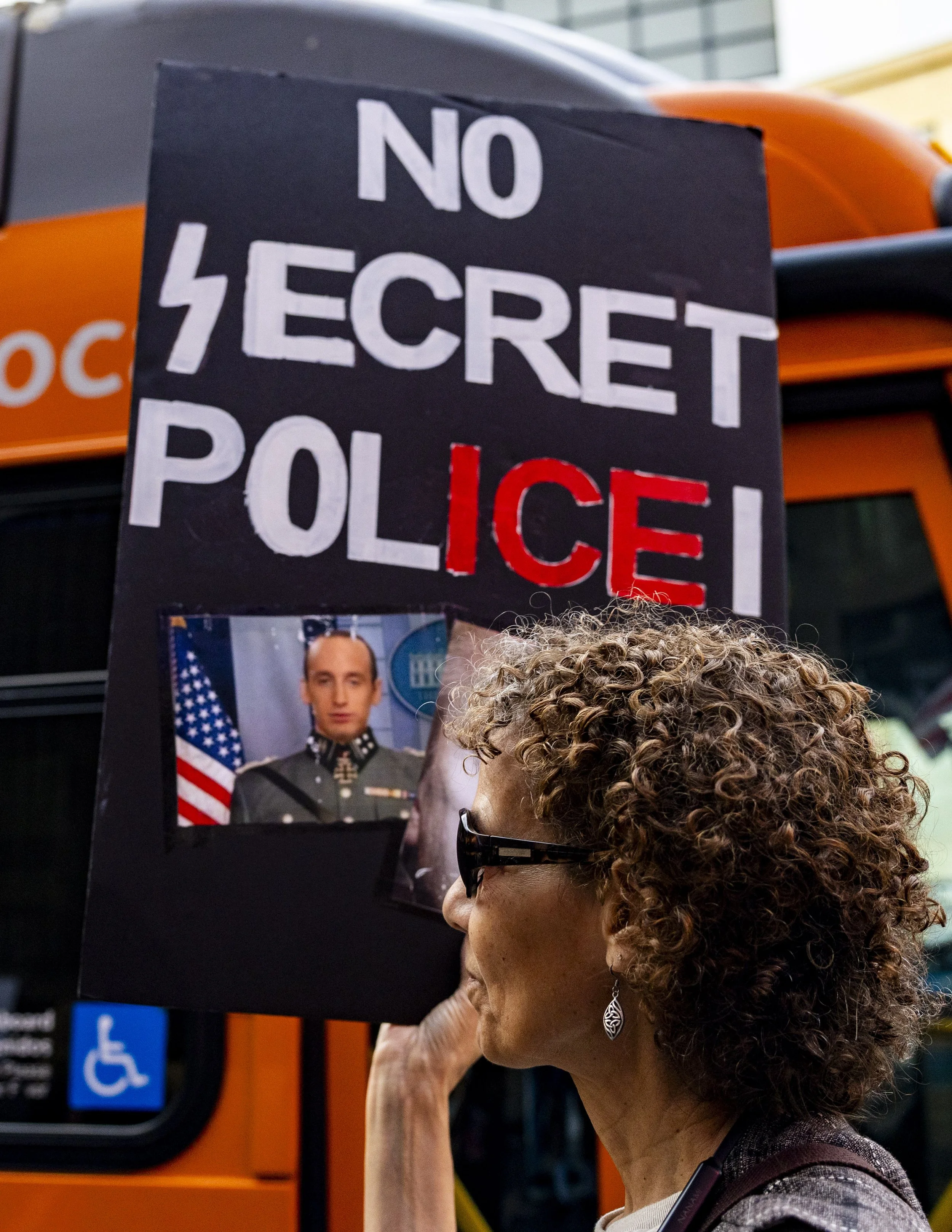 A protester held a sign outside El Capitan Entertainment Centre in Hollywood, Calif., on Thursday, Sept. 18, to protest the cancellation of Jimmy Kimmel’s late-night talk show, “Jimmy Kimmel Live,” after ABC indefinitely suspended the show following