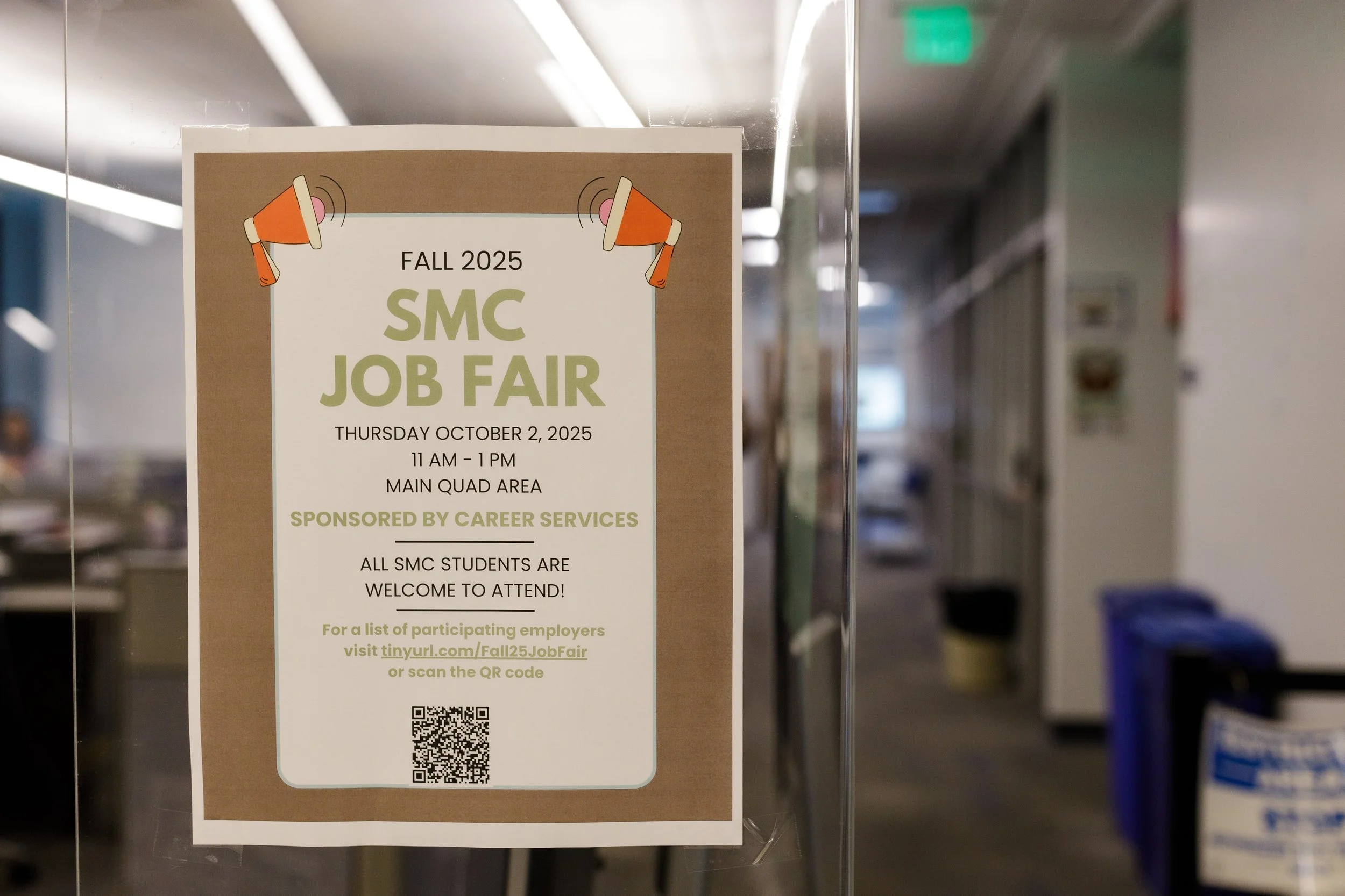 A flyer at the Santa Monica College (SMC) Career Services Center at the Welcome Center on Thursday Sept. 25, 2025 in Santa Monica, Calif. In one week, SMC will hold a job fair on the main quad for students to meet prospective employers. (Elizabeth B
