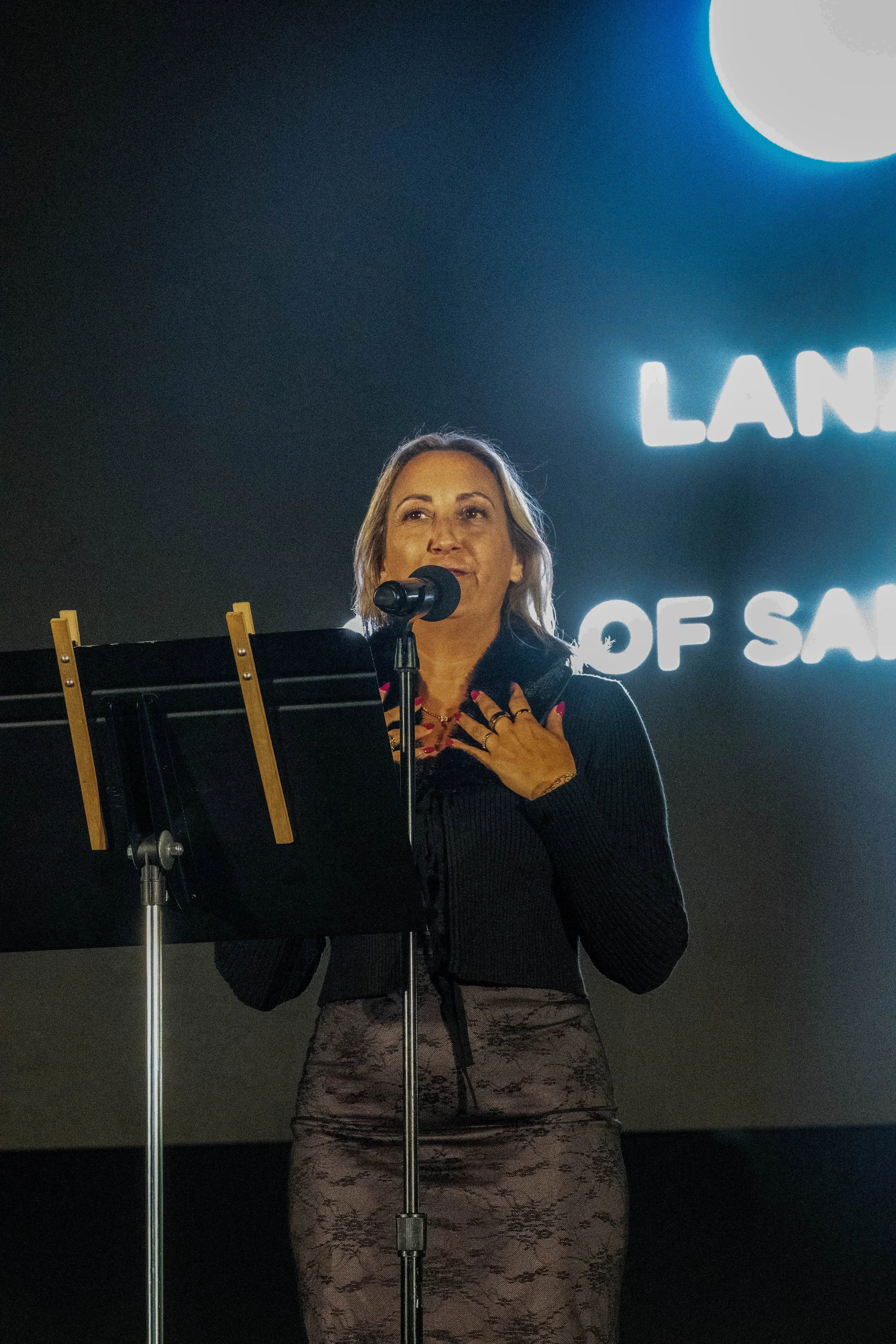 City of Santa Monica Mayor Lana Negrete speaking prior to the West Side Story performance on Saturday, September 27, 2025, Santa Monica,Calif. (Tom Rosholt | The Corsair)
