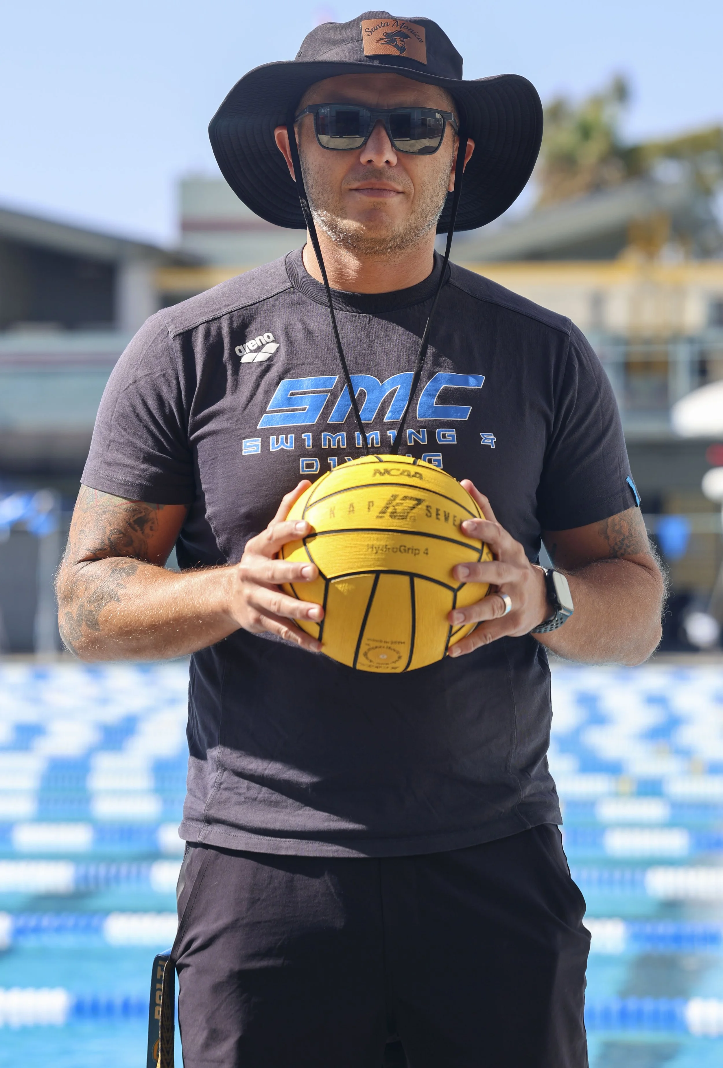 Santa Monica Women’s Water Polo head coach Brian Eskridge, also the SMC Aquatics Director at the SMC Aquatics Center on Tuesday September 30, 2025. Eskridge has been the Aquatics Director and head coach of the women’s and men water polo teams since