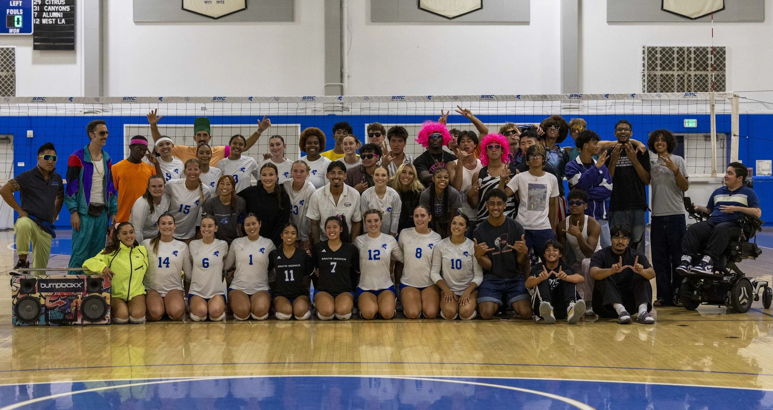  The Corsair, Santa Monica College (SMC) women’s volleyball team and their supporters on Wednesday, Oct.1, 2025, at the Corsair Gym at SMC in Santa Monica, Calif. The Corsair defeated Bakersfield 3-0. (Masie Najafi| The Corsair) 
