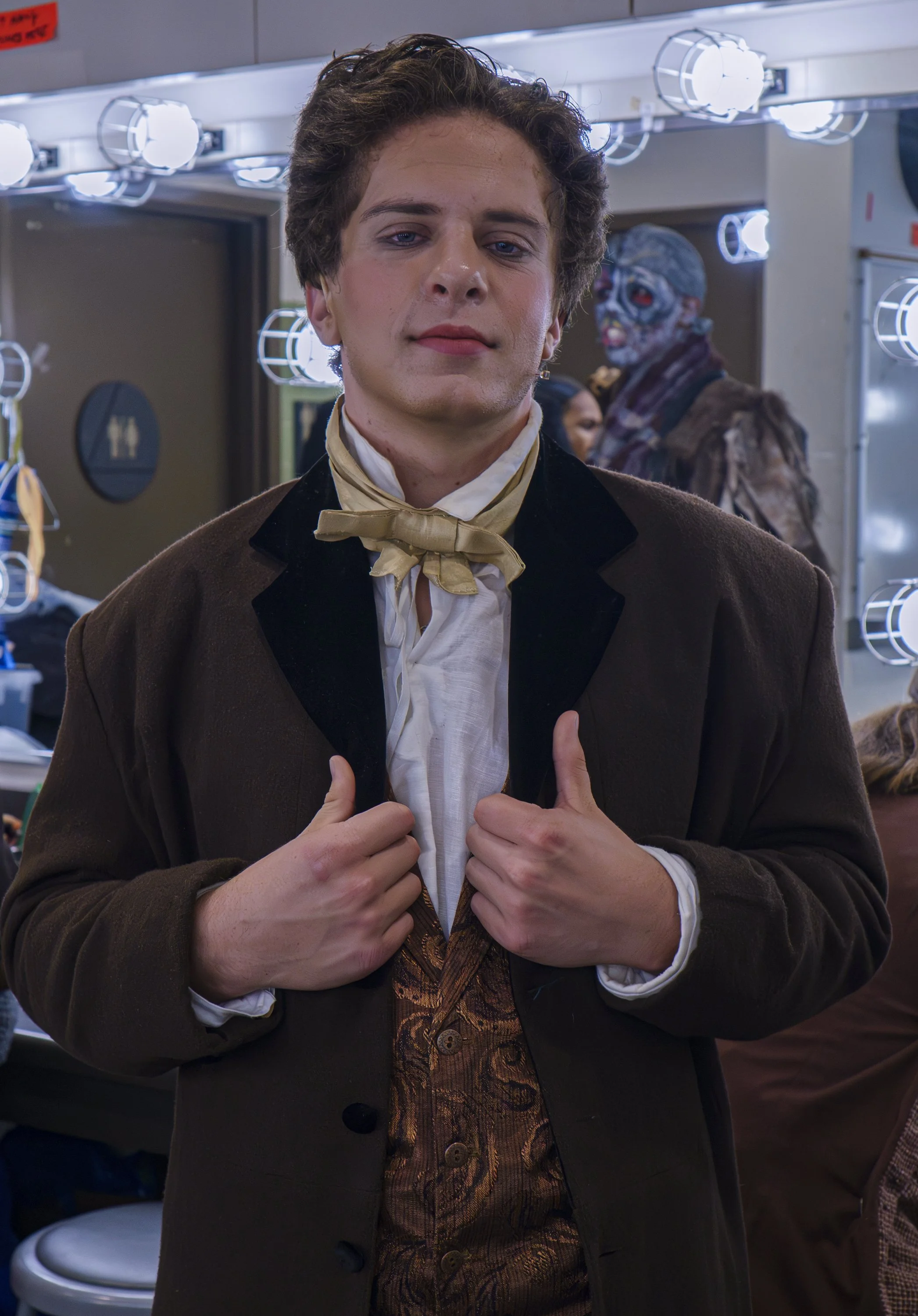 SMC student actor Leo Rosenblood-Cappe as Sir Percy Florence who also plays William Frankenstein in act 2 of iFrankenstein in a backstage dressing room in The Eli and Edythe Broad Stage at Santa Monica Collage in Santa Monica, Calif., Thursday Oct.