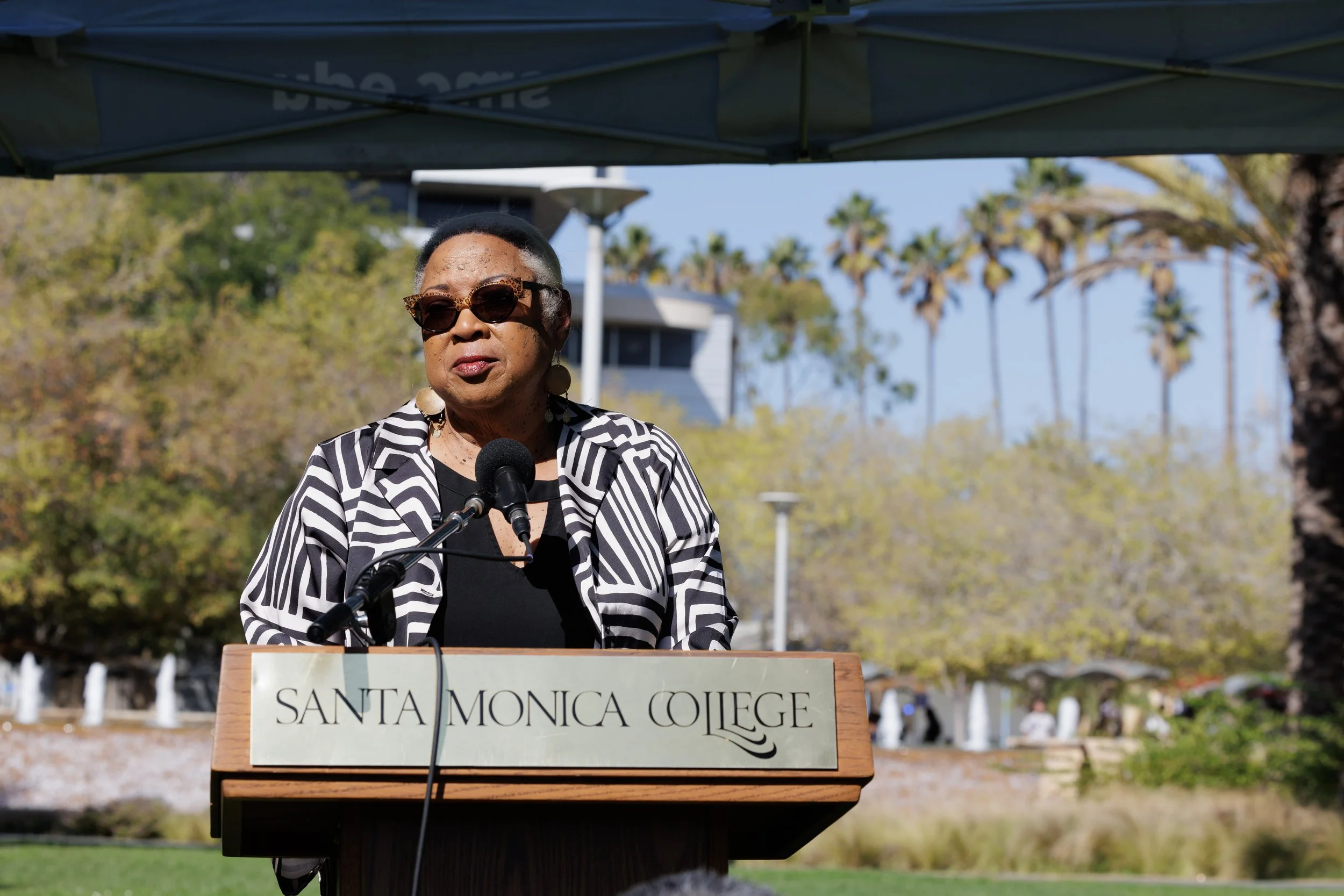  Santa Monica College (SMC) Superintendent and President Dr. Kathryn E. Jeffery speaks at a Veteran's Day Ceremony on Tuesday, Nov. 6, 2025, on the SMC main quad in Santa Monica, Calif. The ceremony was one of several free events being held by the SM