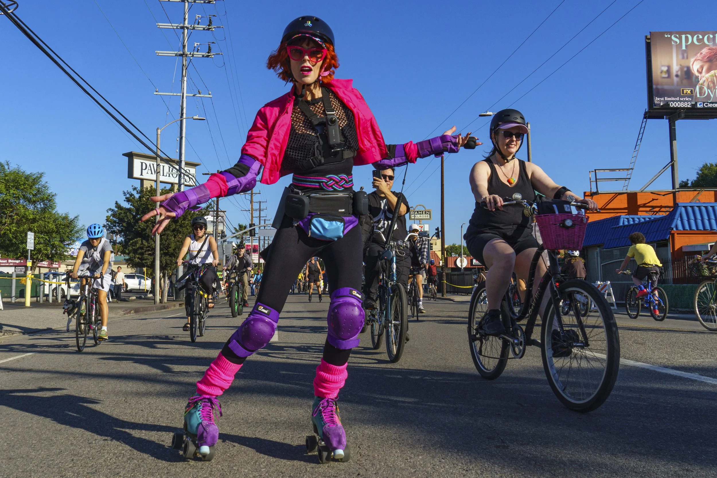  Woman dances on roller skates at the Netflix x CicLAviad : Stranger Things 5 “One Last Ride” event which welcomed not just cyclist but wheels any kind to celebrate the release of the fifth and final season of Netflix’s hit show Stranger Things, on M