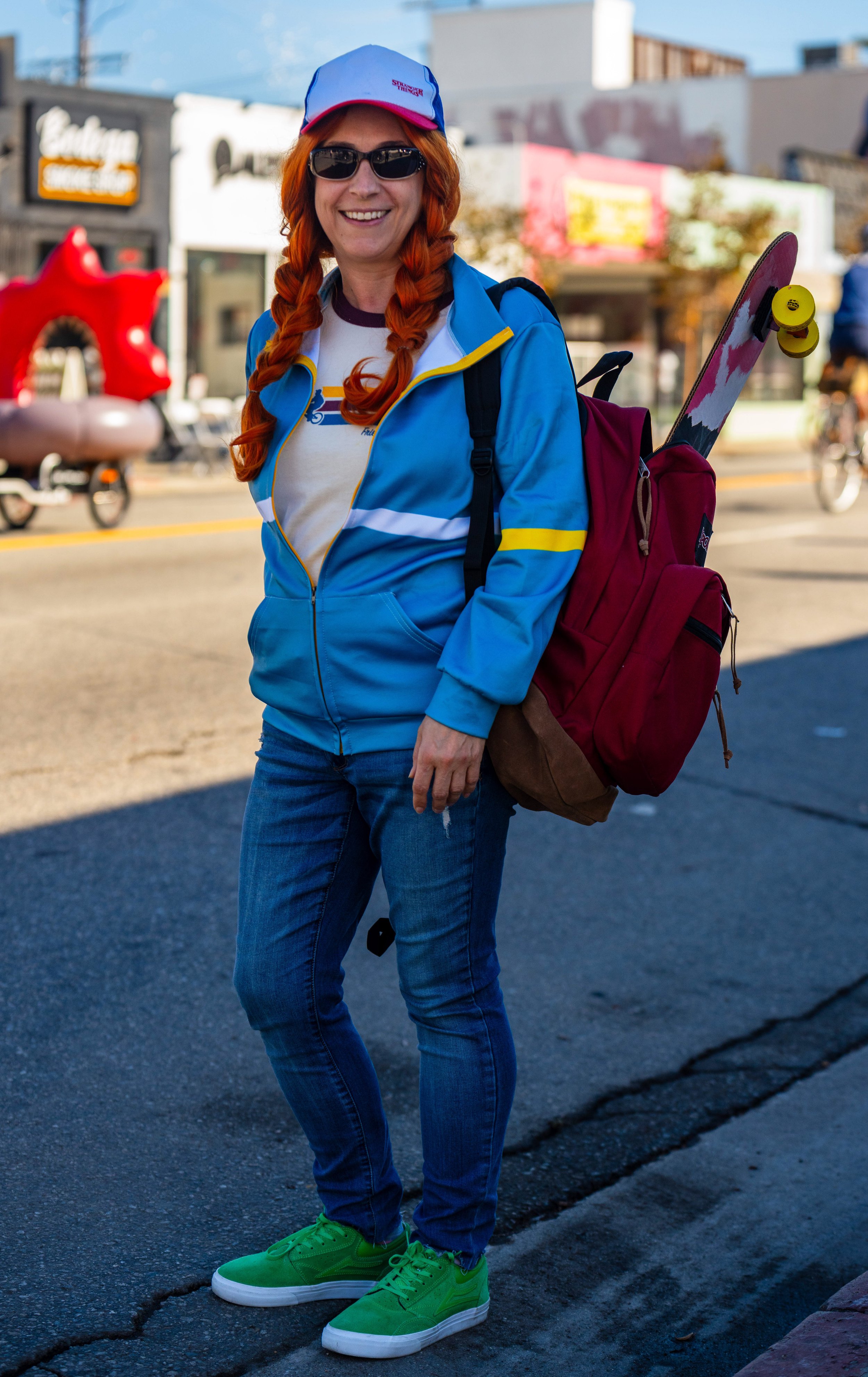  Melanie Whitney, dressed as Max from the Netflix show Stranger Things, during Netflix x CicLAvia - Melrose Ave: Stranger Things 5 “One Last Ride” event on Sunday, Nov. 23, 2025, on a car-free section of Melrose Avenue in Los Angeles, Calif. The even