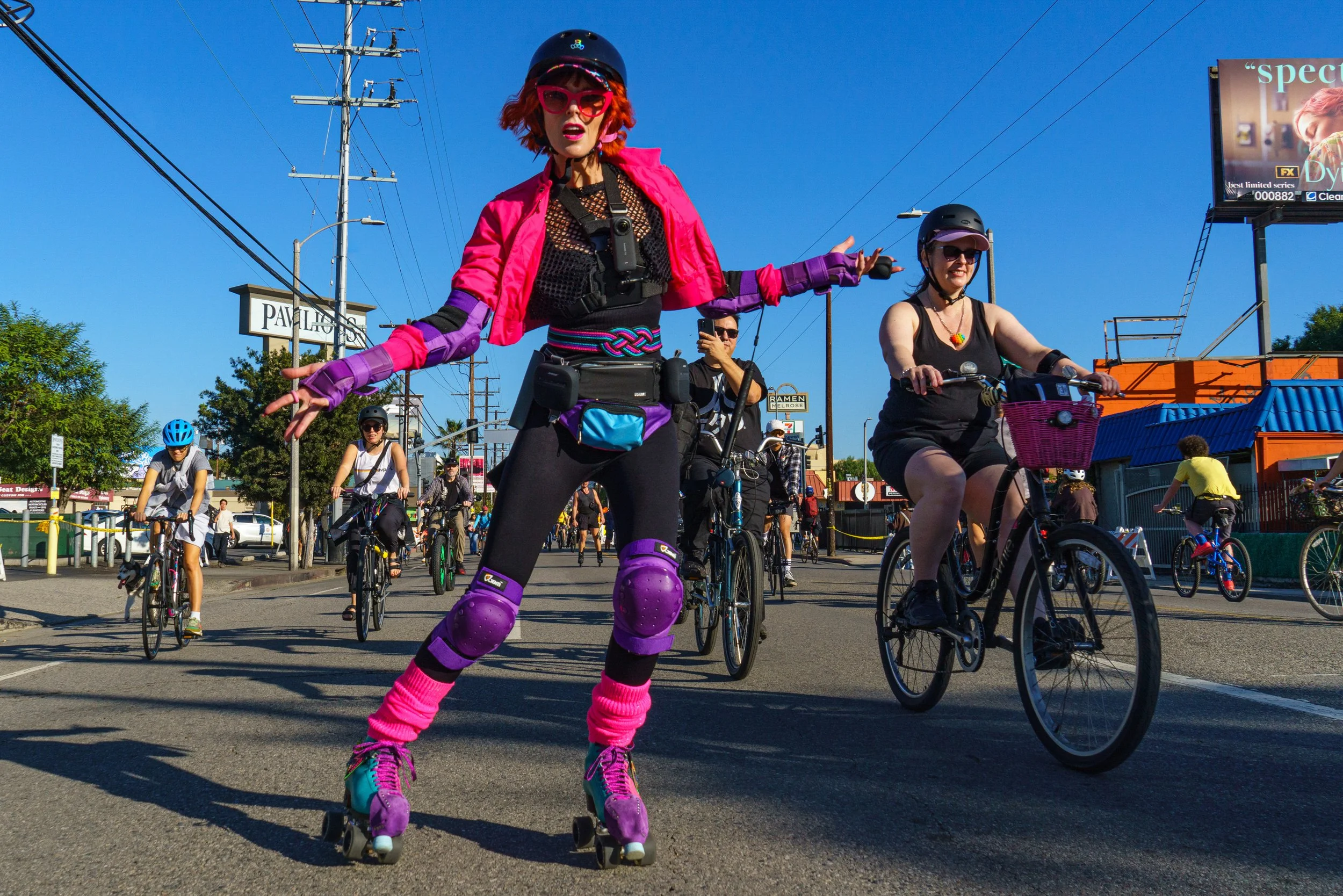 Woman dances on roller skates at the Netflix x CicLAviad : Stranger Things 5 “One Last Ride” event which welcomed not just cyclist but wheels any kind to celebrate the release of the fifth and final season of Netflix’s hit show Stranger Things, on M