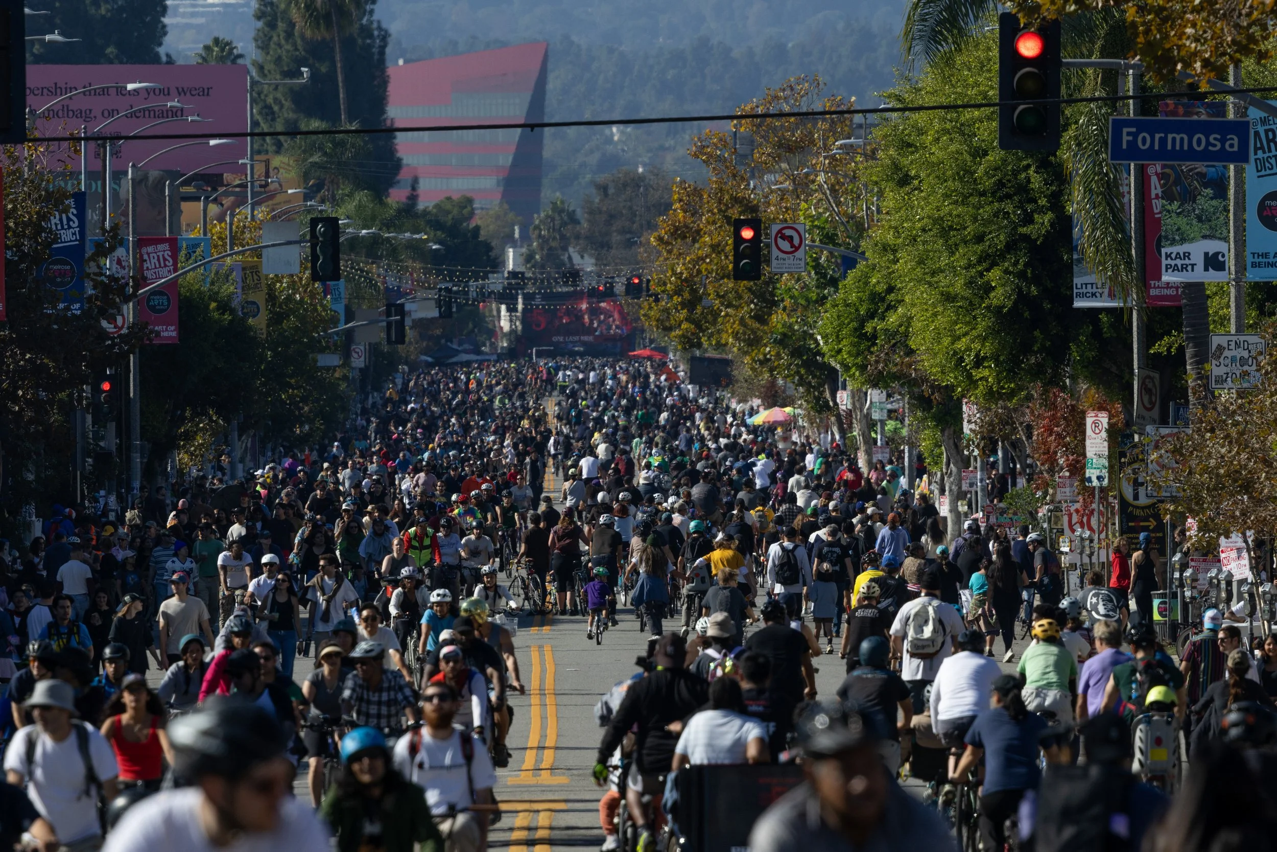  People ride bikes at Netflix’s and CicLAvia’s “One Last Ride” Stranger Things event on Melrose Avenue in Los Angeles, Calif., on Sunday, Nov. 23, 2025. (Jake Crandall | The Corsair) 
