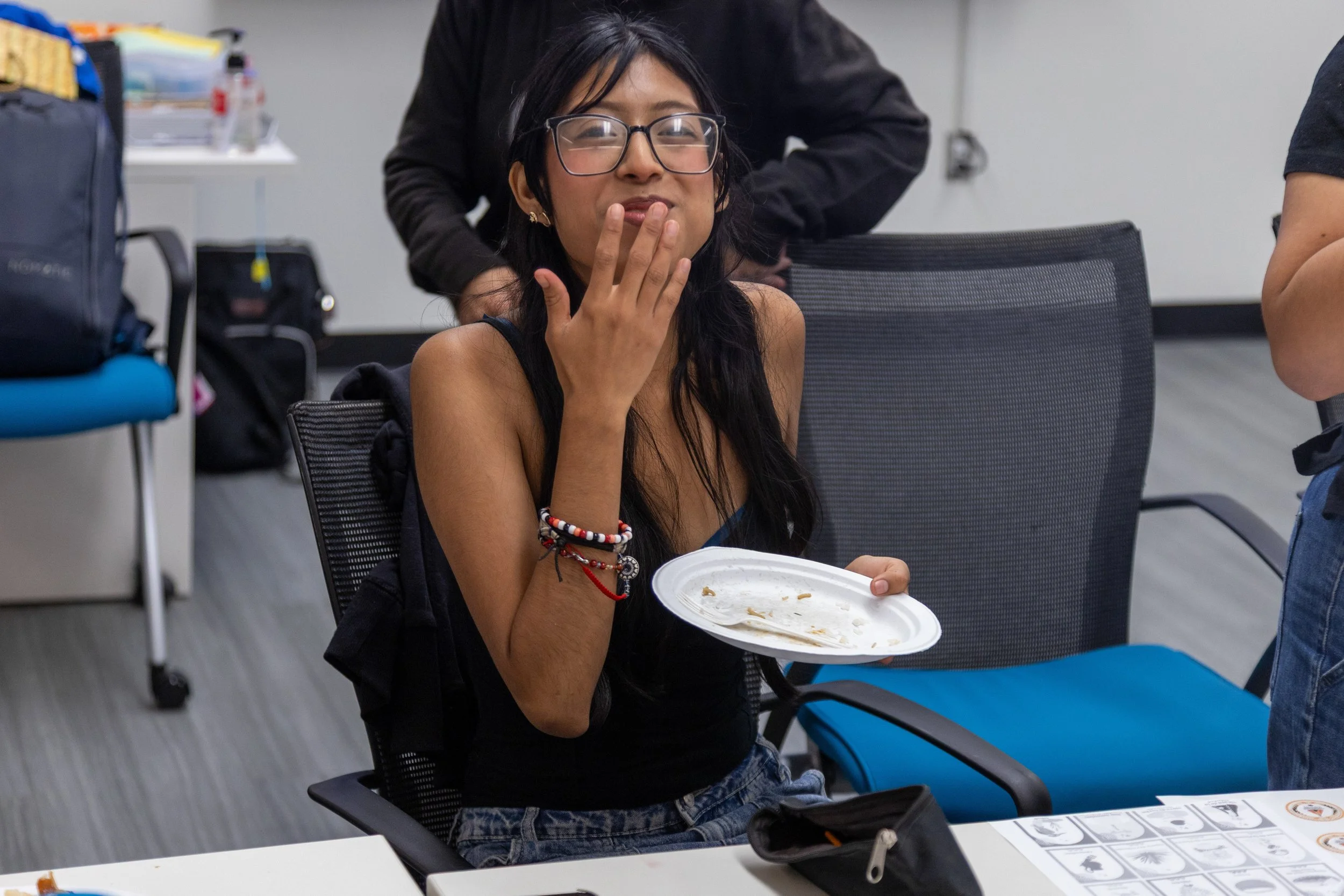  Luna Matias (cq) poses for the camera at the Indigenous Scholars event, Thursday, November 13, 2025 on the campus of Santa Monica College, in Santa Monica, Calif. The event included a gathering for Indigenous students, games, and food. (Juliana Fram