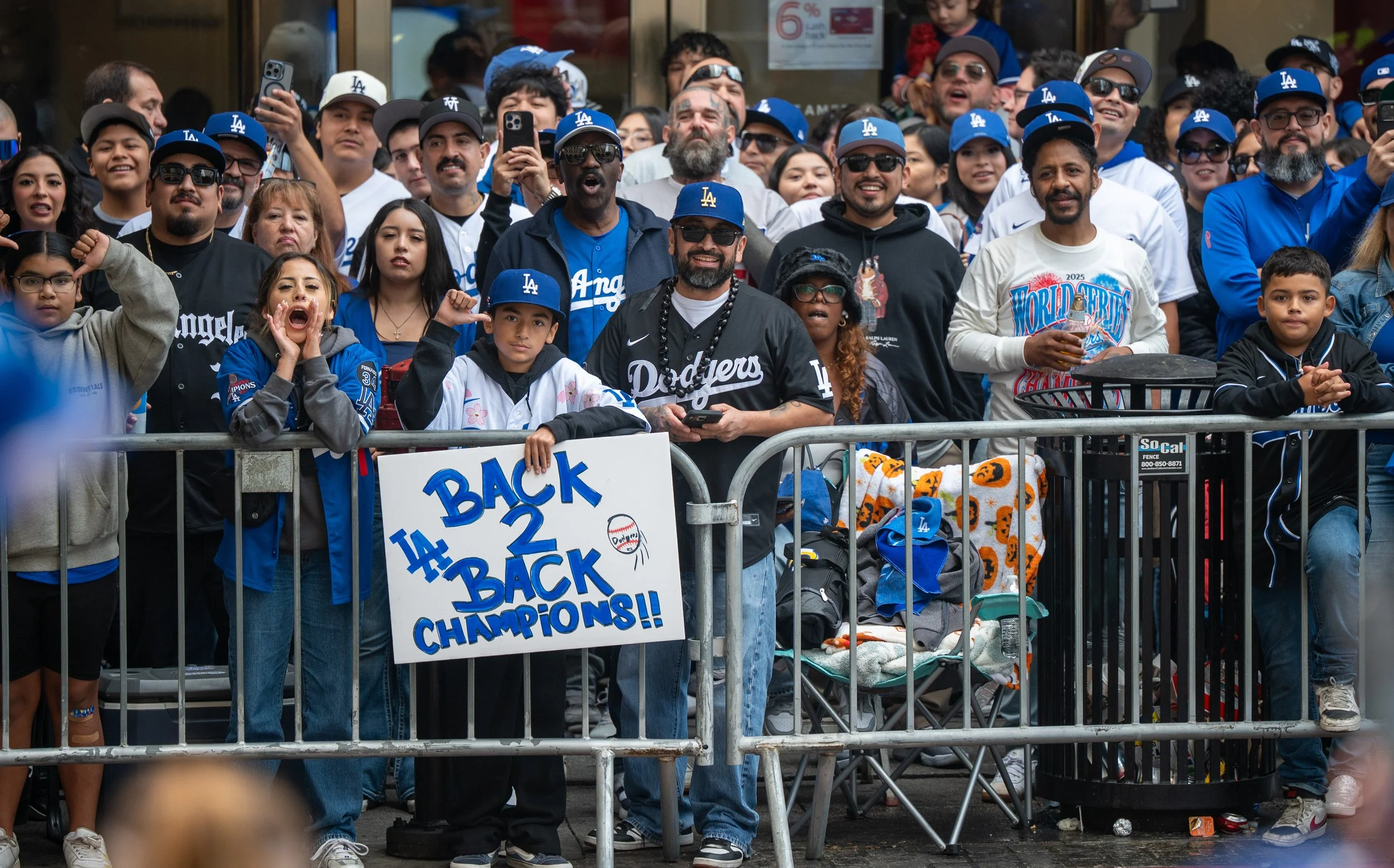  Los Angeles Dodger fans waiting for the parade on Monday, November 3, 2025, Los Angeles, Calif. The Dodgers won the 2025 World Series. (Tom Rosholt | The Corsair) 