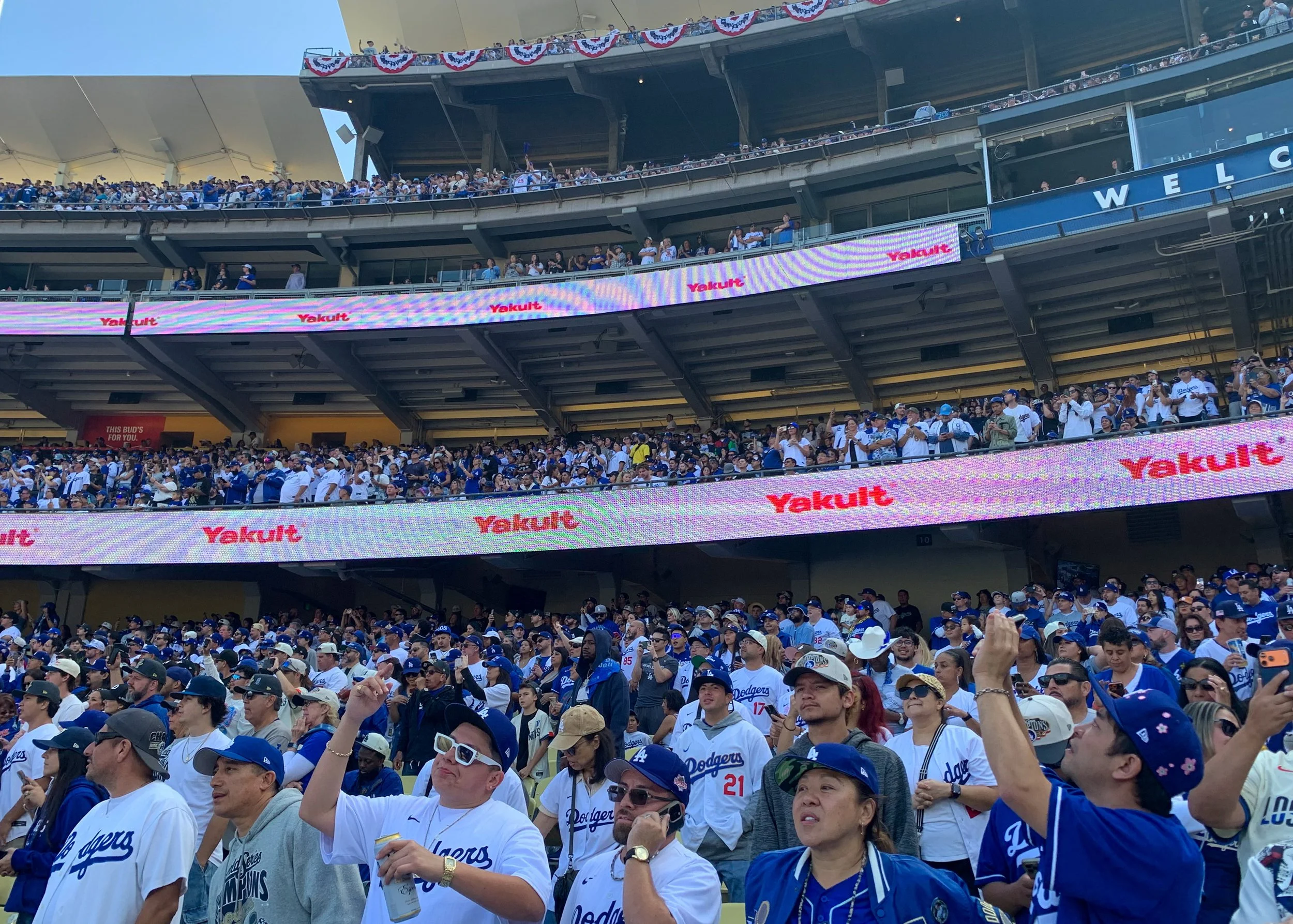 Dodger fans enjoying music being played by DJ Mustard before the celebration event starts in Los Angeles, Calif., on Monday, nov 3 2025, (Rafael Lopez | The Corsair) 