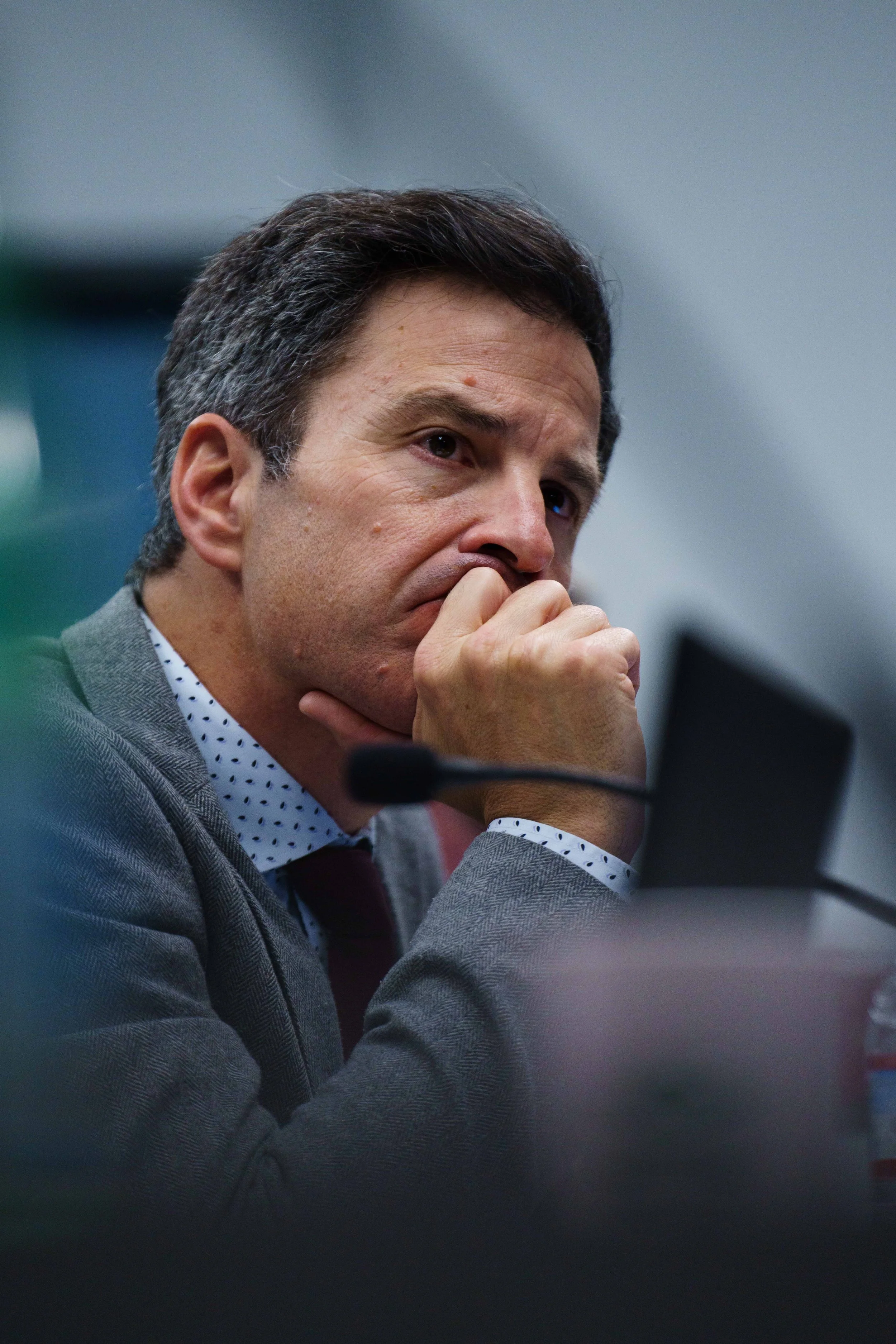  Santa Monica College (SMC) Vice President Jason Beardsley, during a Board of Trustees meeting on measures that would abolish more than 70 classified staff and managerial positions, in the SMC Business Building Room 117 in Santa Monica, Calif. on Tue