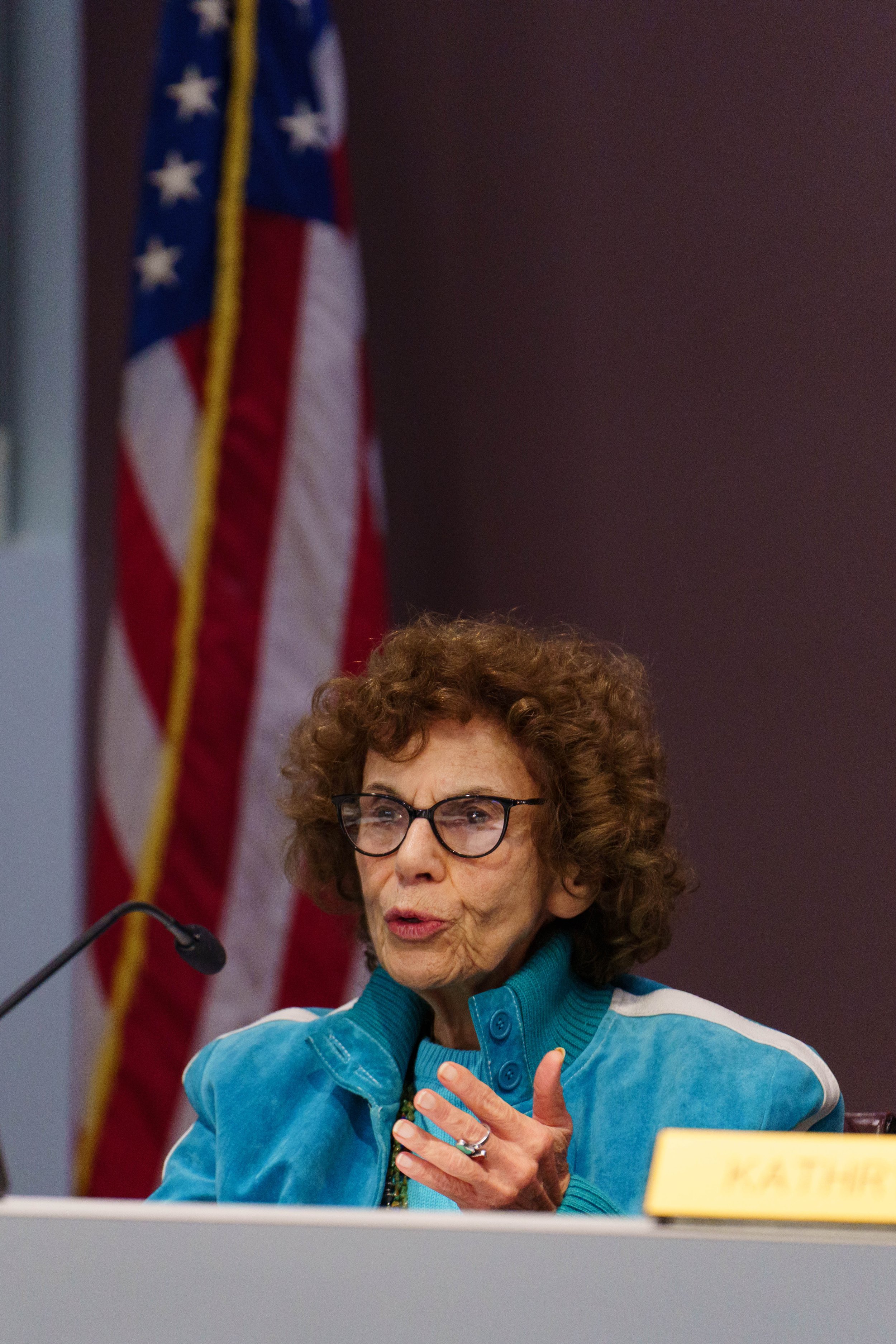  Santa Monica College (SMC) Board of Trustees member Dr. Nancy Greenstein speaks to the Board during a meeting in the SMC Business Building Room 117 in Santa Monica, Calif., after hearing staff, faculty and students express opposition to two measures