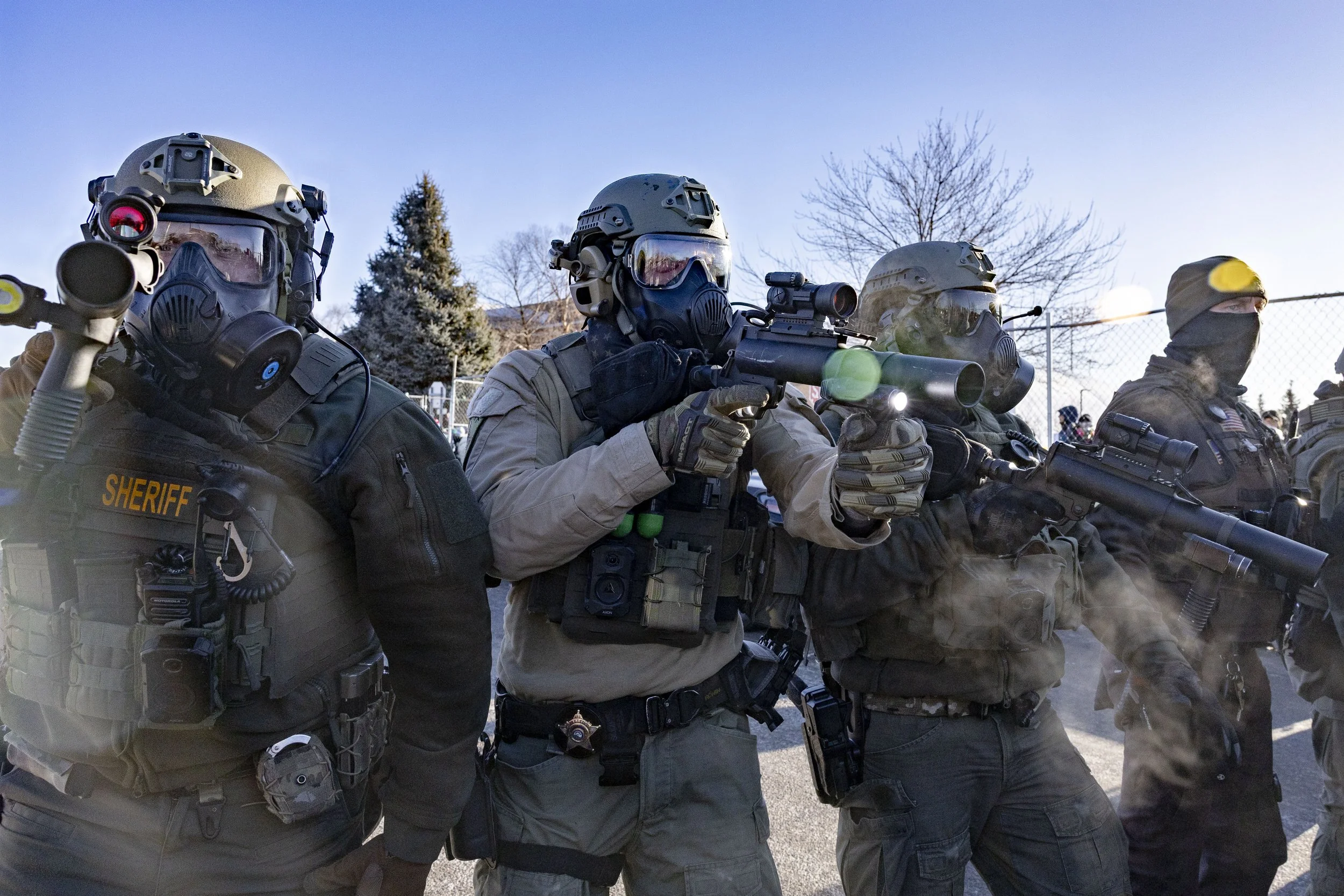  Hennepin County Sheriffs push protesters away from the Bishop Henry Whipple Federal Building in Minneapolis, Friday, Jan. 30, 2026. (Kayjel J. Mairena | The Corsair) 