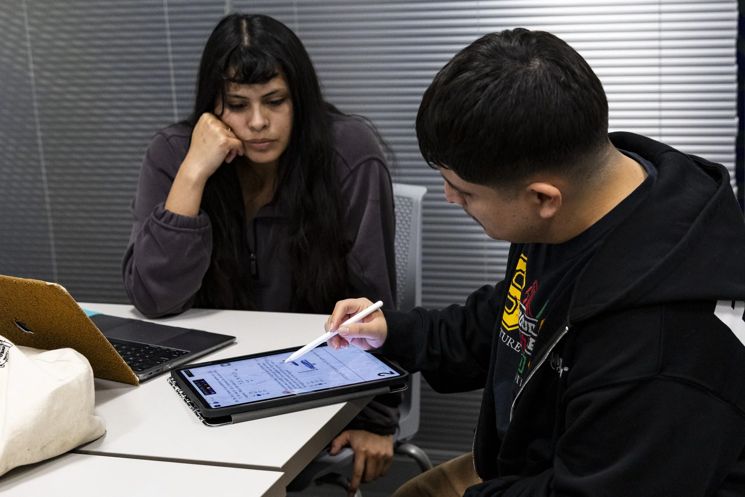  Ailsa Ortiz (Left) and Daniel Rocha (Right) solve math equations inside the Student Services Center at Santa Monica College in Santa Monica, Calif., on Monday, February 9, 2026, during Rocha’s tutoring availability in preparation for winter session 