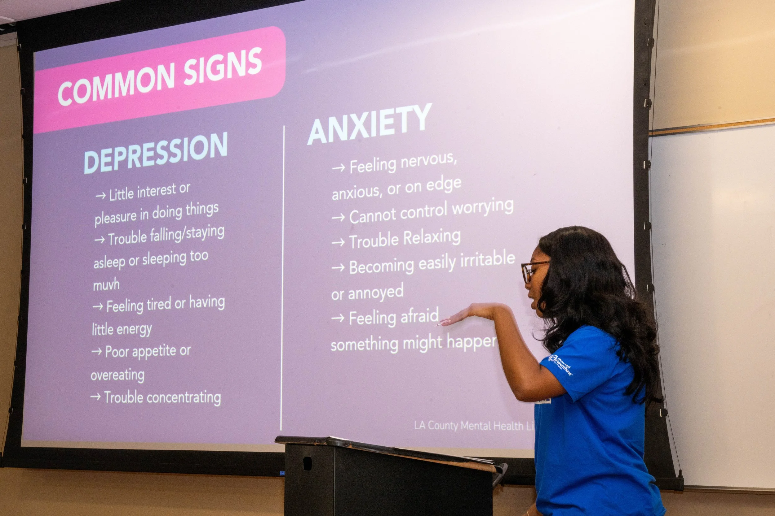  Jana Craig giving mental health presentation to the Black Collegian Club at Santa Monica College (SMC) on Thursday, February 19, 2026, Santa Monica, Calif. (Tom Rosholt | The Corsair) 