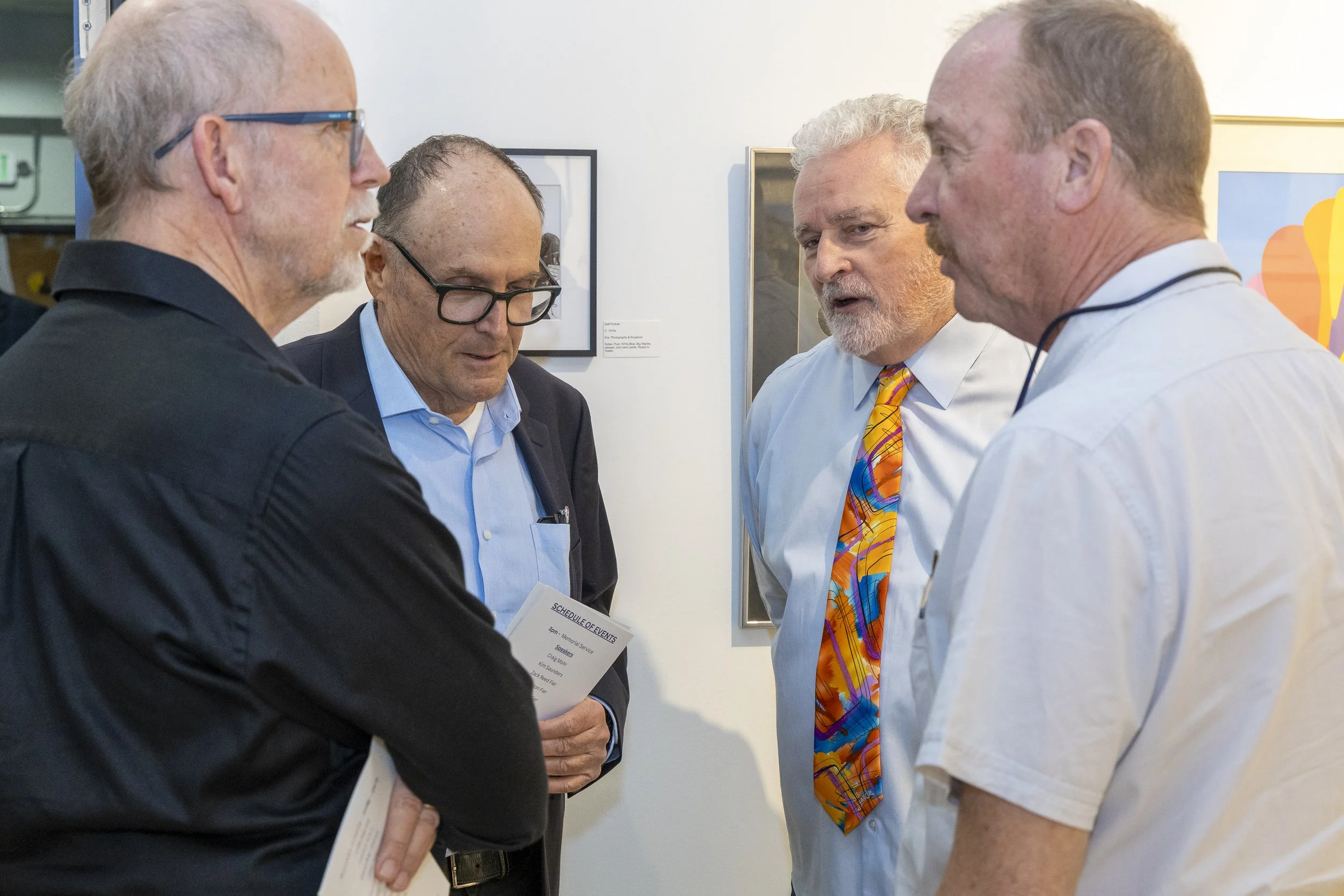  (L-R) Dennis Dunbar, Bruce Hershey, a photographer and friend of Blue Fier, Craig Mohr, long-time photography professor of Santa Monica College (SMC) and Ford Lowcock, former Chair of SMC’s Photography Department gather during the Opening Night of t