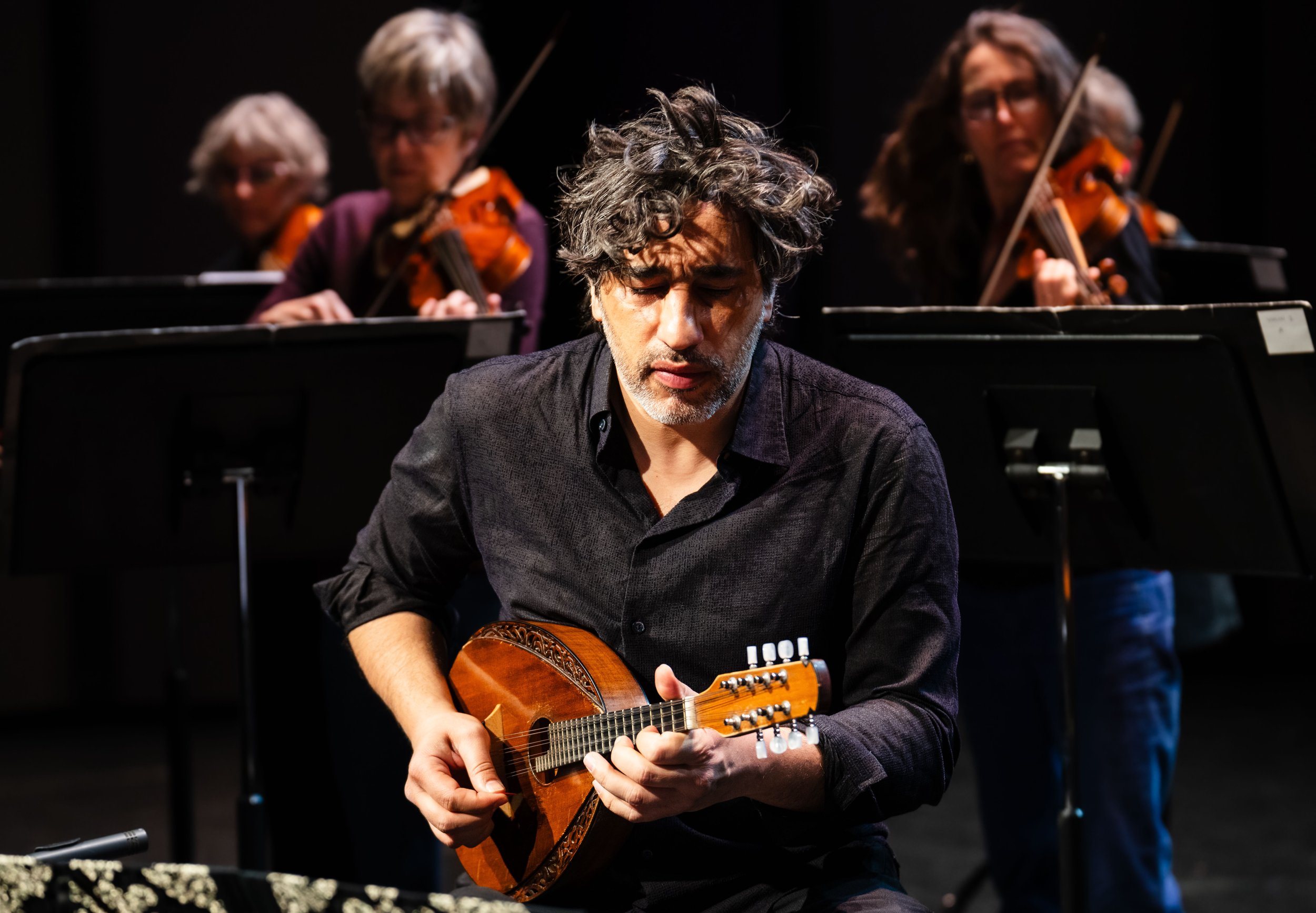  Grammy nominated mandolinist Avi Avital (front) leads Philharmonia Baroque Orchestra violins during dress rehearsal on Sunday, Feb. 22, 2026, at BroadStage in Santa Monica, Calif. (Elizabeth Bacher | The Corsair) 