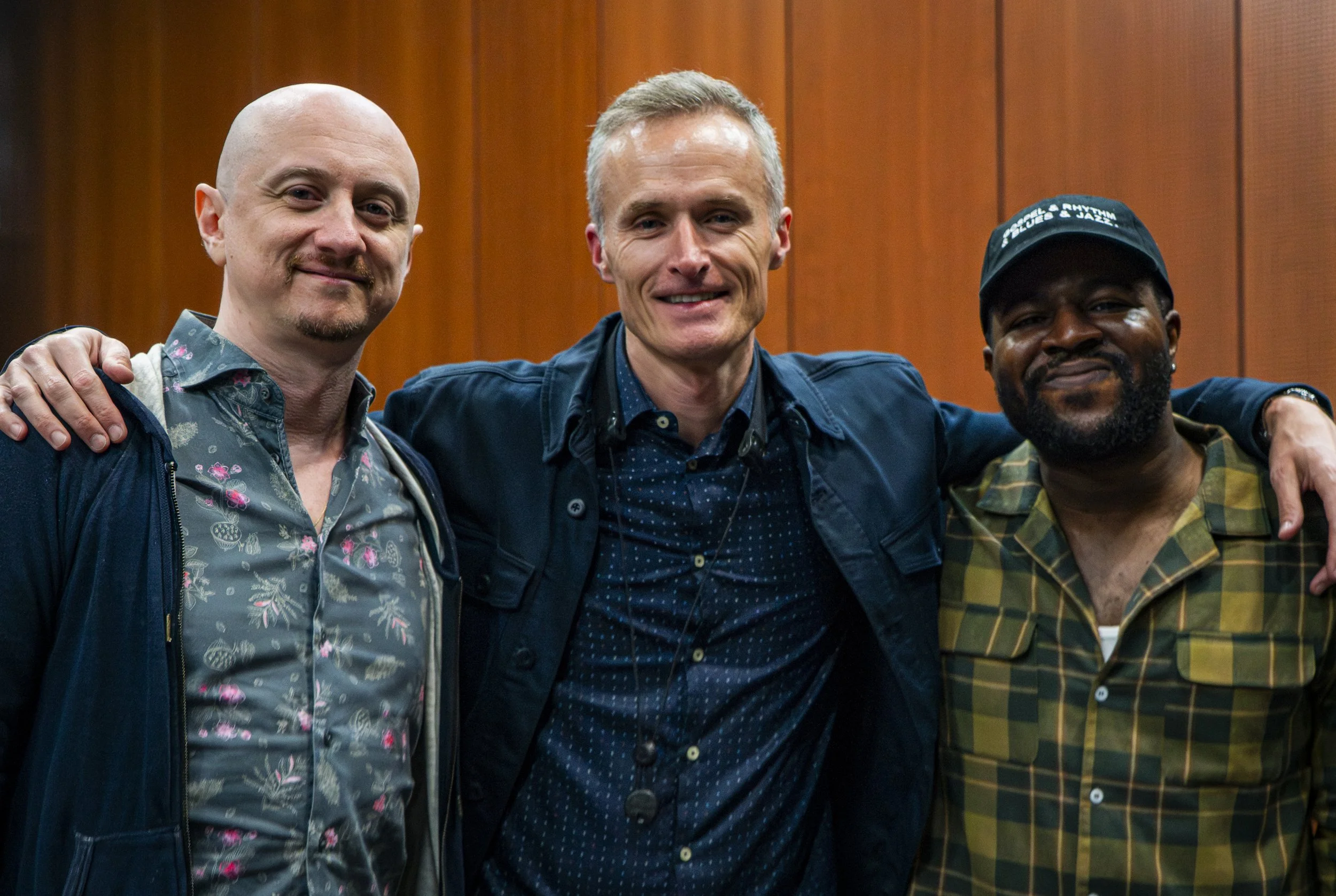  (L-R) Ruslan Sirota, pianist; Bob Reynolds; & Christian Euman, drummera moments after their performance at the Friday Jazz Series with Bob Reynolds inside the  Perofming Arts Center at Santa Monica College, in Santa Monica Calif., Friday, March 6, 2