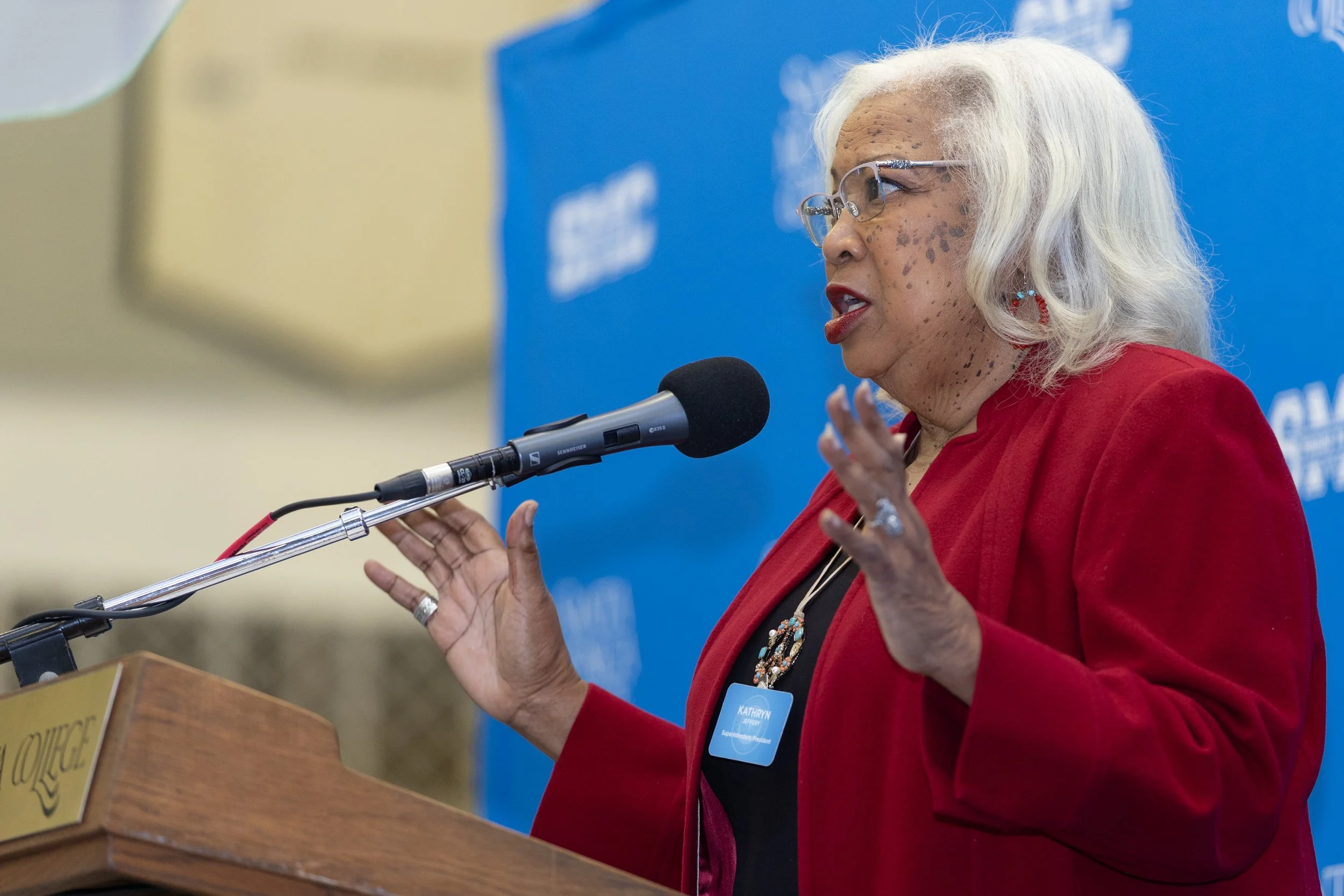  Dr. Kathryn Jeffery, Superintendent/President of Santa Monica College (SMC), gives the State of the College Address during the SMC Spring 2026 Professional Development Day with the theme “Rooted in Progress: Essential Tools for Growth” during the Op