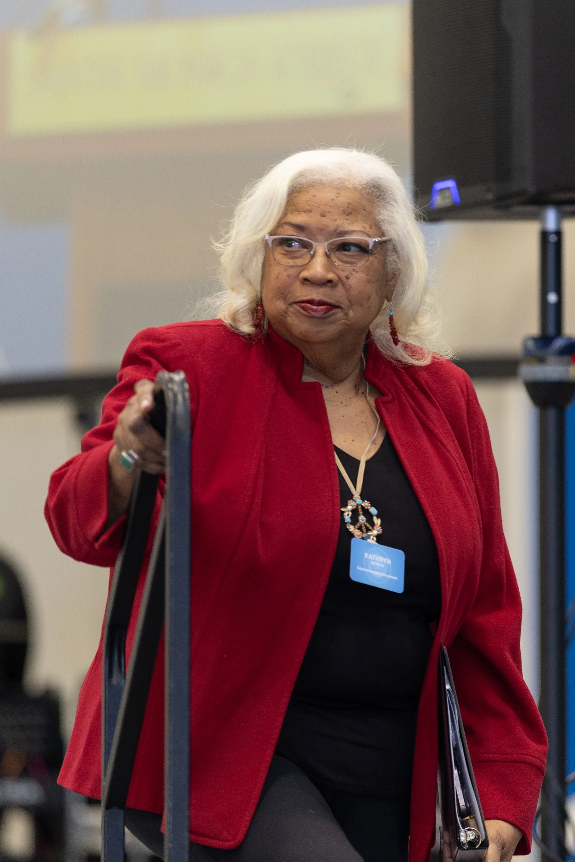  Dr. Kathryn Jeffery, Superintendent/President of Santa Monica College (SMC), walks onto the stage for her State of the College Address during the SMC Spring 2026 Professional Development Day with the theme “Rooted in Progress: Essential Tools for Gr