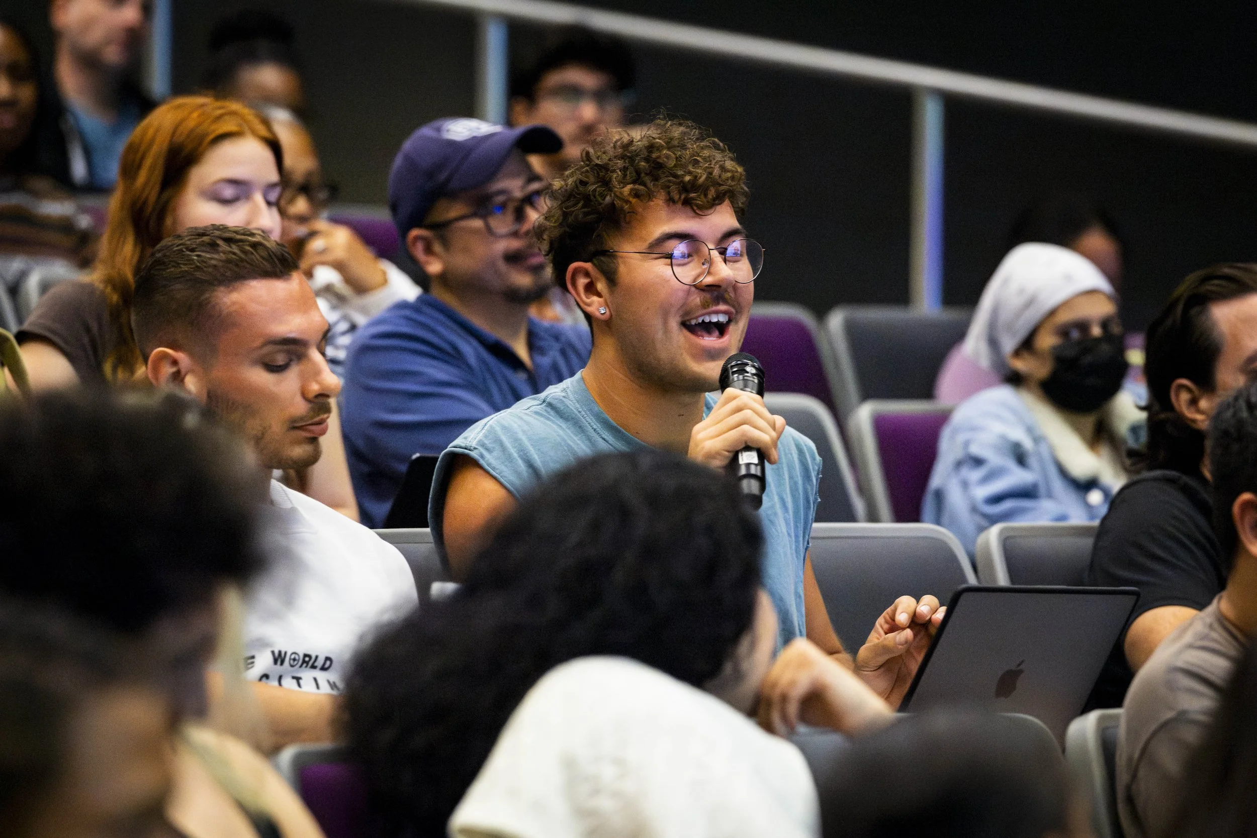  Students engaging in a Q&A  during Break Into TV Writing, a panel presented by Humanitas and Santa Monica College (SMC), which took place at SMC’s Center for Media & Design (CMD) Theater on Monday, Mar. 9, 2026. Moderated by TV writer Jackie Penn, t