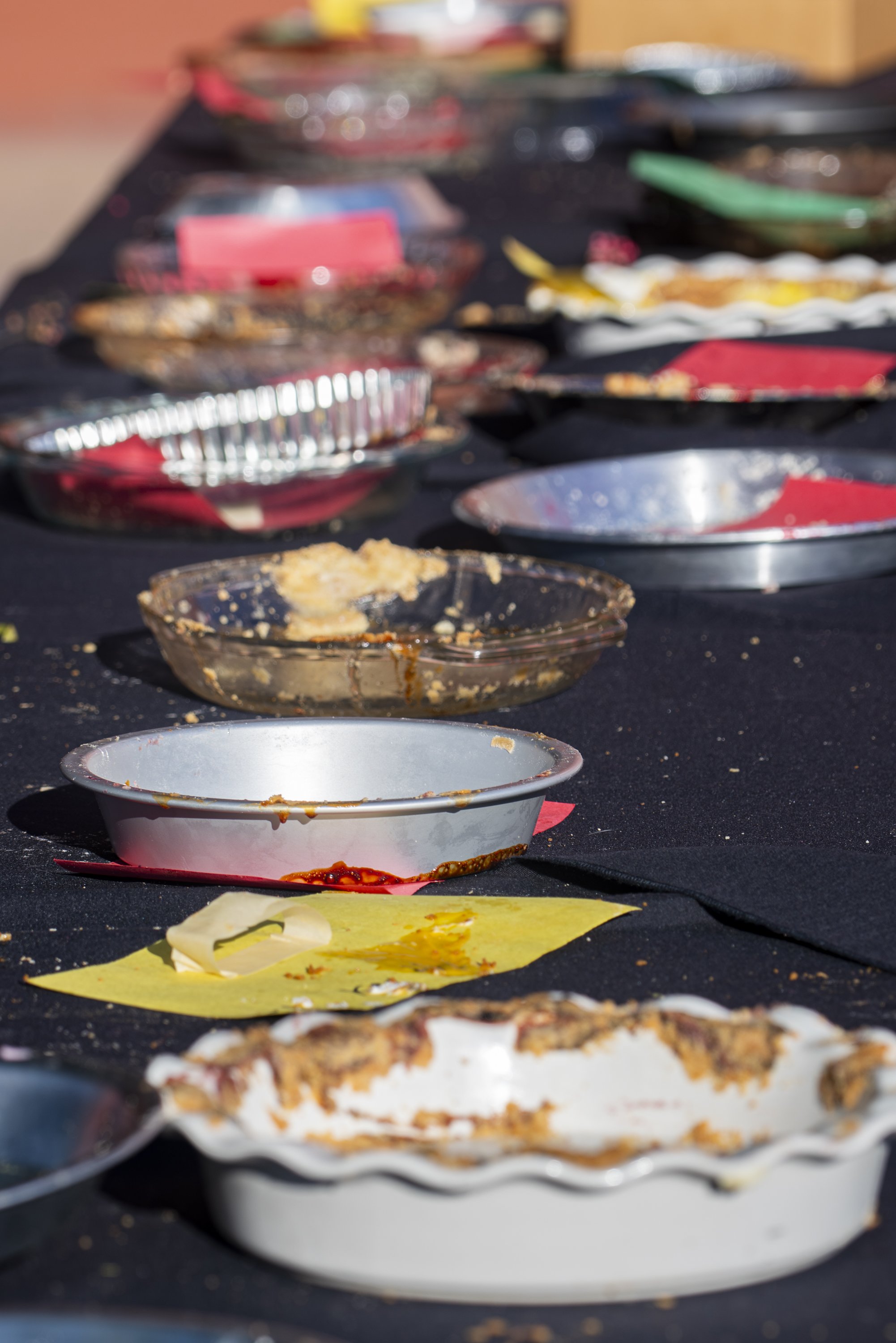  No pie servived, empty pie pans align table near the close of the 12th annual KCRW Pie Fest & Contest the Autry Museum in Giffith Park, Los Angeles Calif., Saturday, March 14, 2026 (Danny Sanchez I The Corsair) 