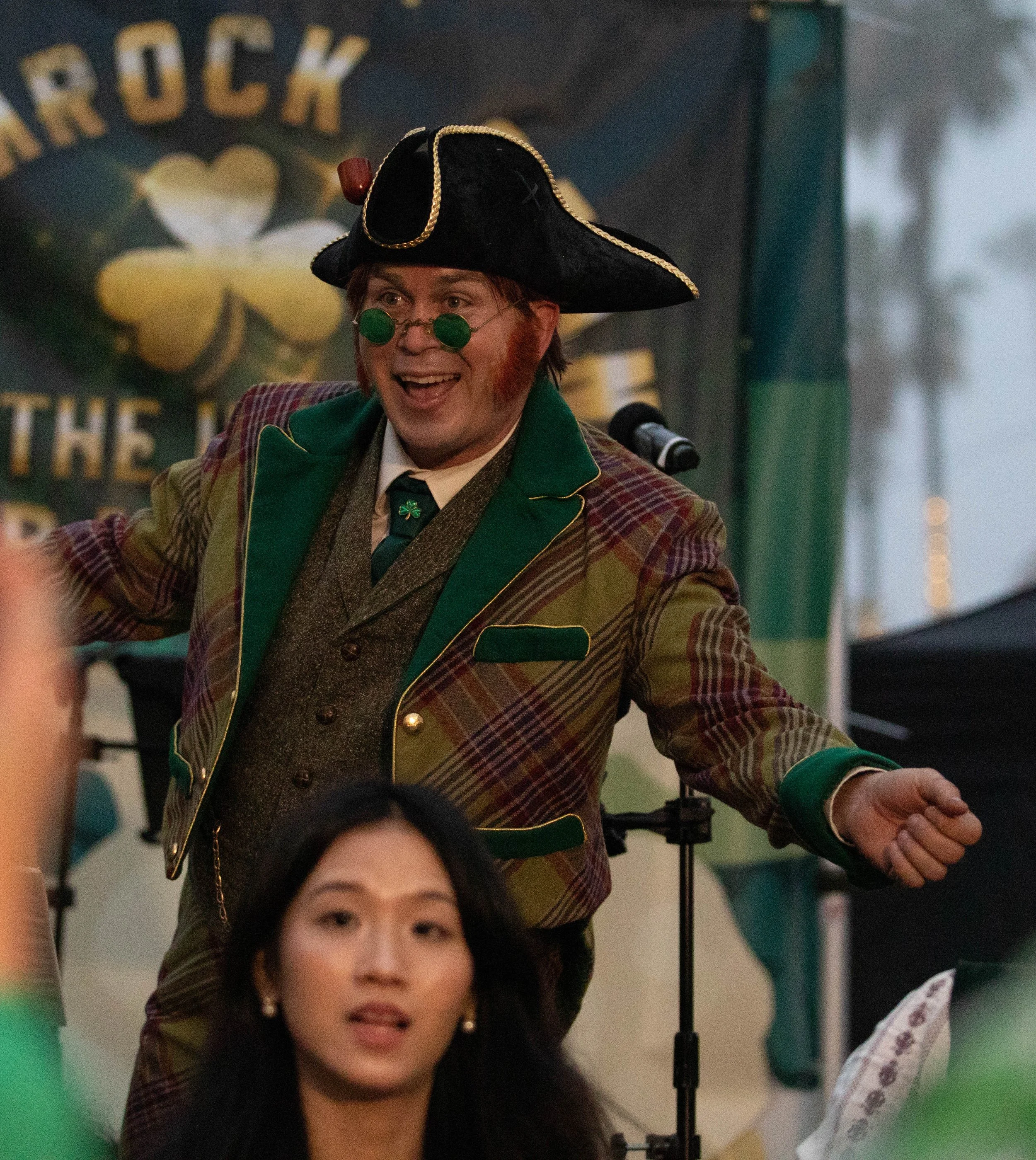  Third Street Leprechaun Connor Green addresses the crowd with an announcement at the St. Paddy's Day Celebration on the Promenade on March 14, 2026 on Third Street Promenade in Santa Monica, CA. (Maria Lebedev | The Corsair) 