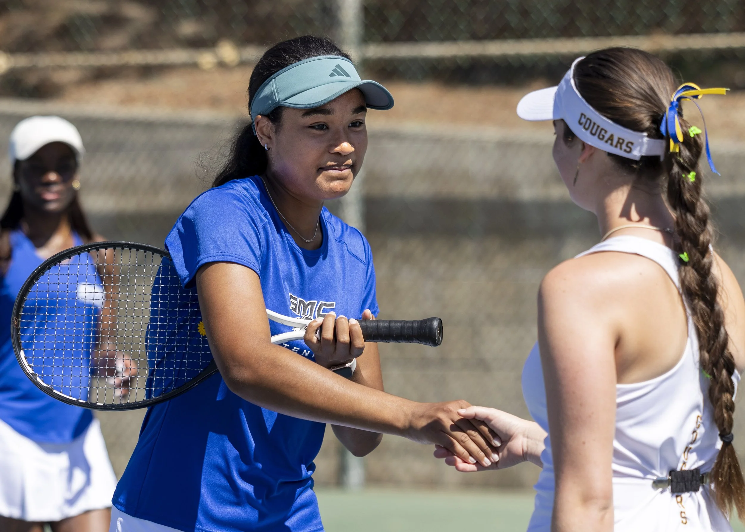  The Corsair, Santa Monica College (SMC) women’s tennis team player Victoria White played in the women’s tennis match against the Canyons College team at Ocean View Park in Santa Monica, Calif., on Tuesday, Mar 17, 2026. The Corsair lost the game 3-6