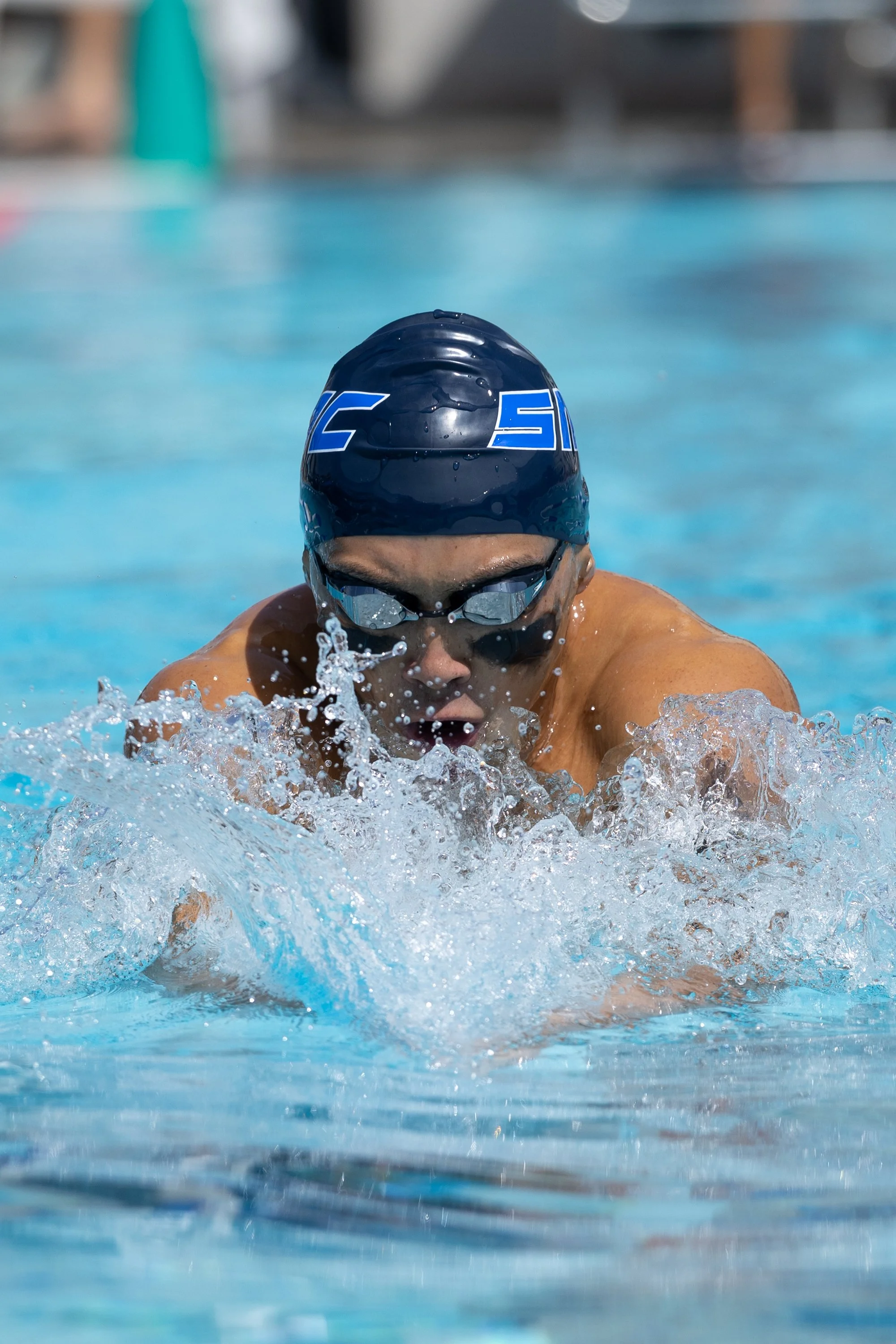  Riley Taizo Amis, Santa Monica College (SMC) Swimming Corsair, swims during the Men’s 200 Breast event during the Western State Conference (WSC) #3 Swimming and Diving Meet on Friday, March 27, 2026, at the SMC Pool in Santa Monica, Calif. Corsairs 