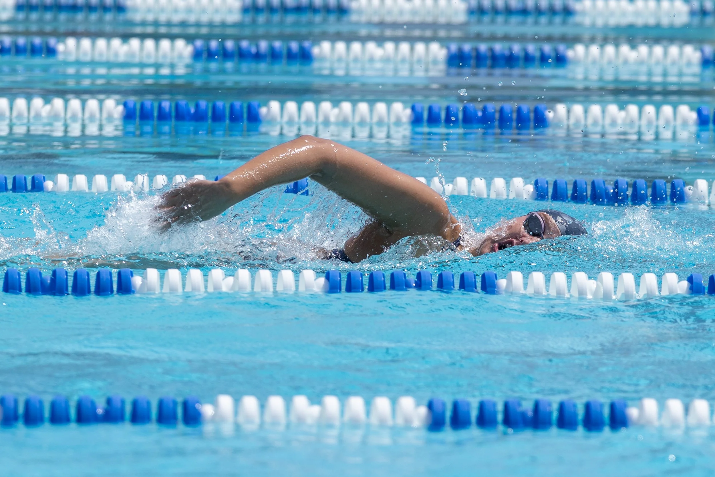  Anastasia Rho, Santa Monica College (SMC) Swimming & Diving Corsair, swims as anchor in the Women’s 800 freestyle relay during the Western State Conference (WSC) #3 Swimming and Diving Meet on Friday, March 27, 2026, at the SMC Pool in Santa Monica,