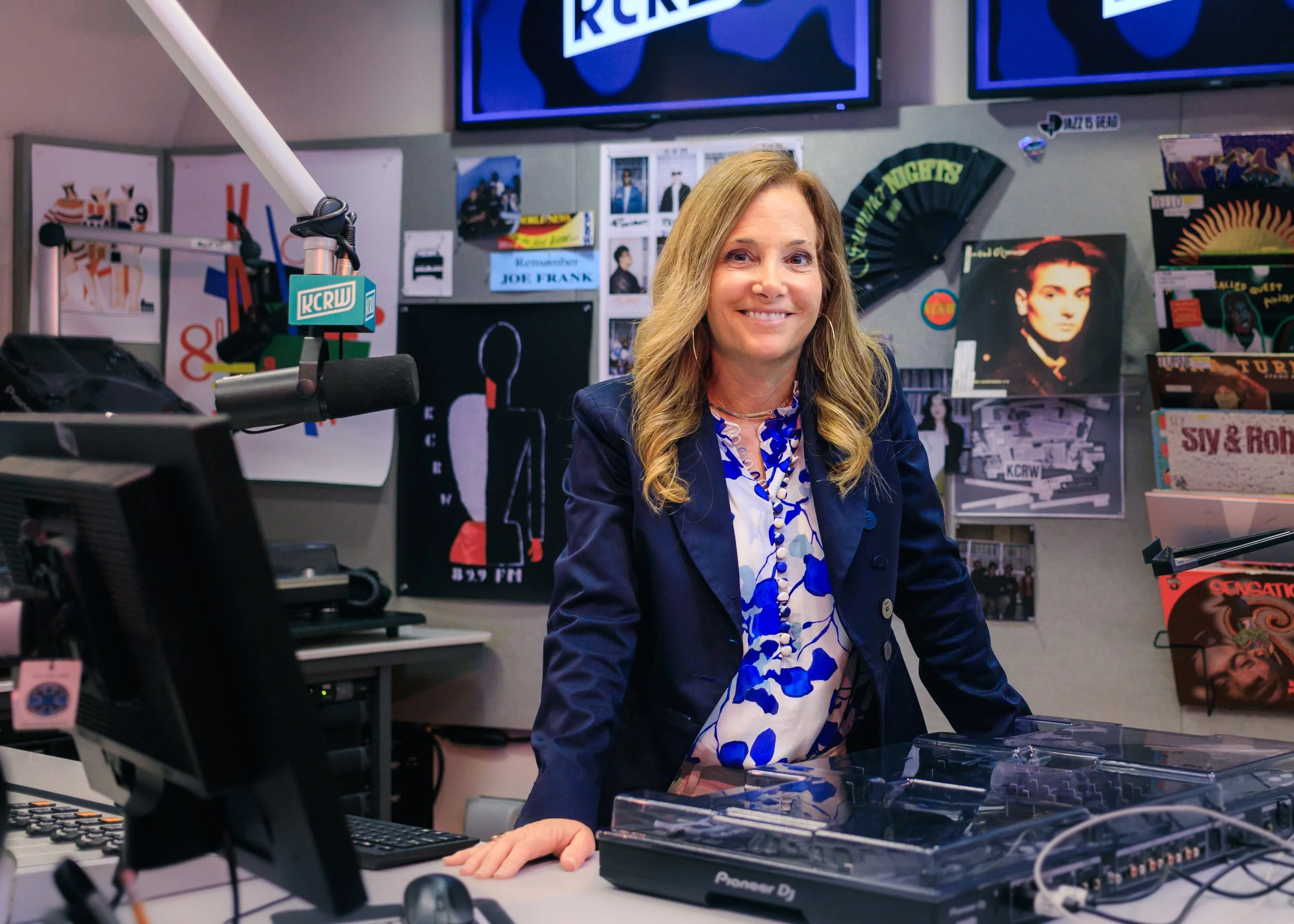  KCRW-FM President Jennifer Ferro poses for a portrait inside the KCRW Media Center at Santa Monica College (SMC) Center for Media and Design Campus in Santa Monica, Calif., Thursday, March 19, 2026. KCRW (89.9 FM) is a community service of SMC and N